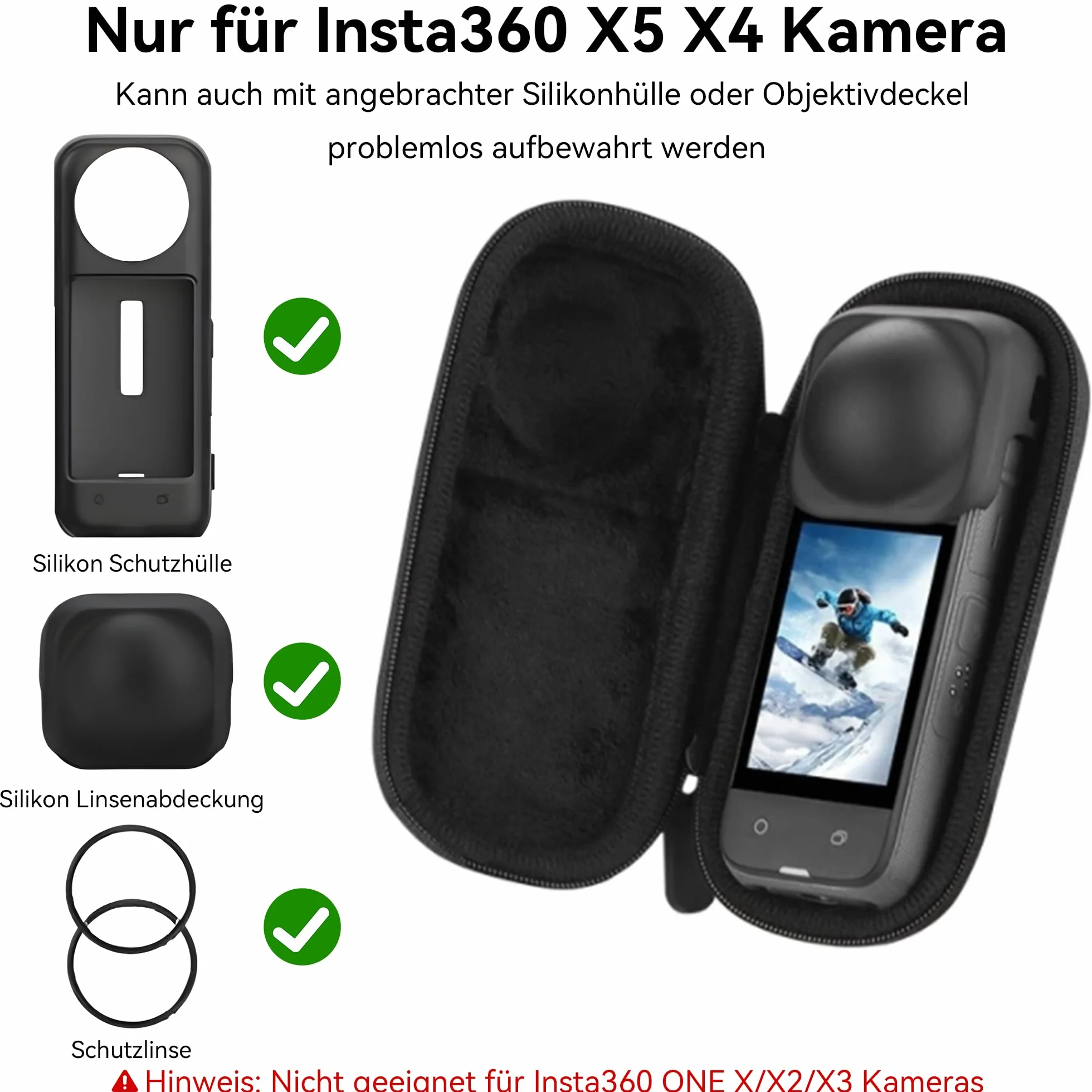 Insta360 X5/X4 Etui Transportowe - Przenośna Torba Podróżna z Twardą Powłoką PU do Insta360 X5/X4 Przechowywania Akcesoriów Kamery Pokrowiec Ochronny z Karabińczykiem