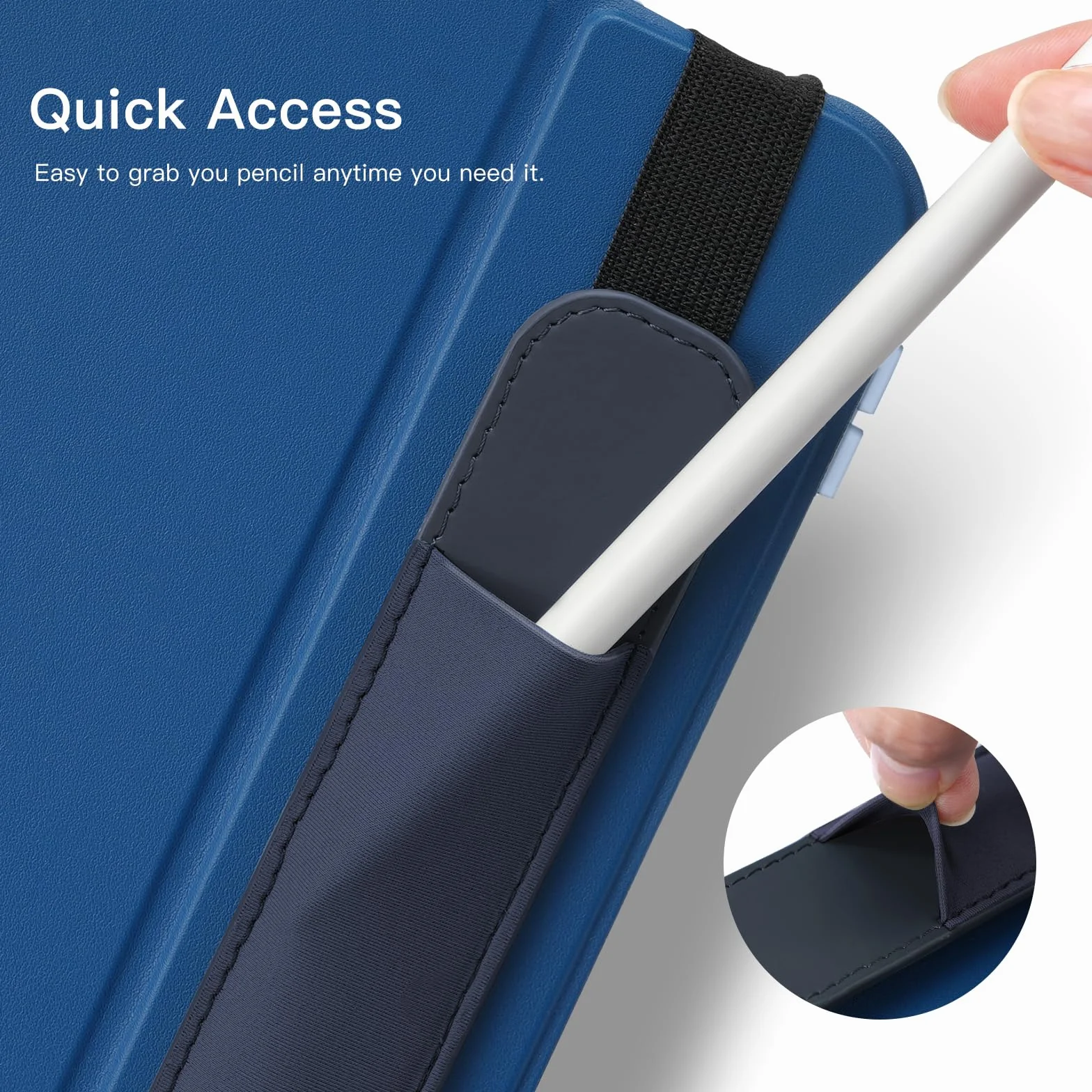 MoKo Etui na ołówki pasuje do Apple Pencil (Pro i USB-C i 1. i 2. generacji), odpinana elastyczna kieszeń na długopis z gumką przymocowana do etui iPada, Indygo