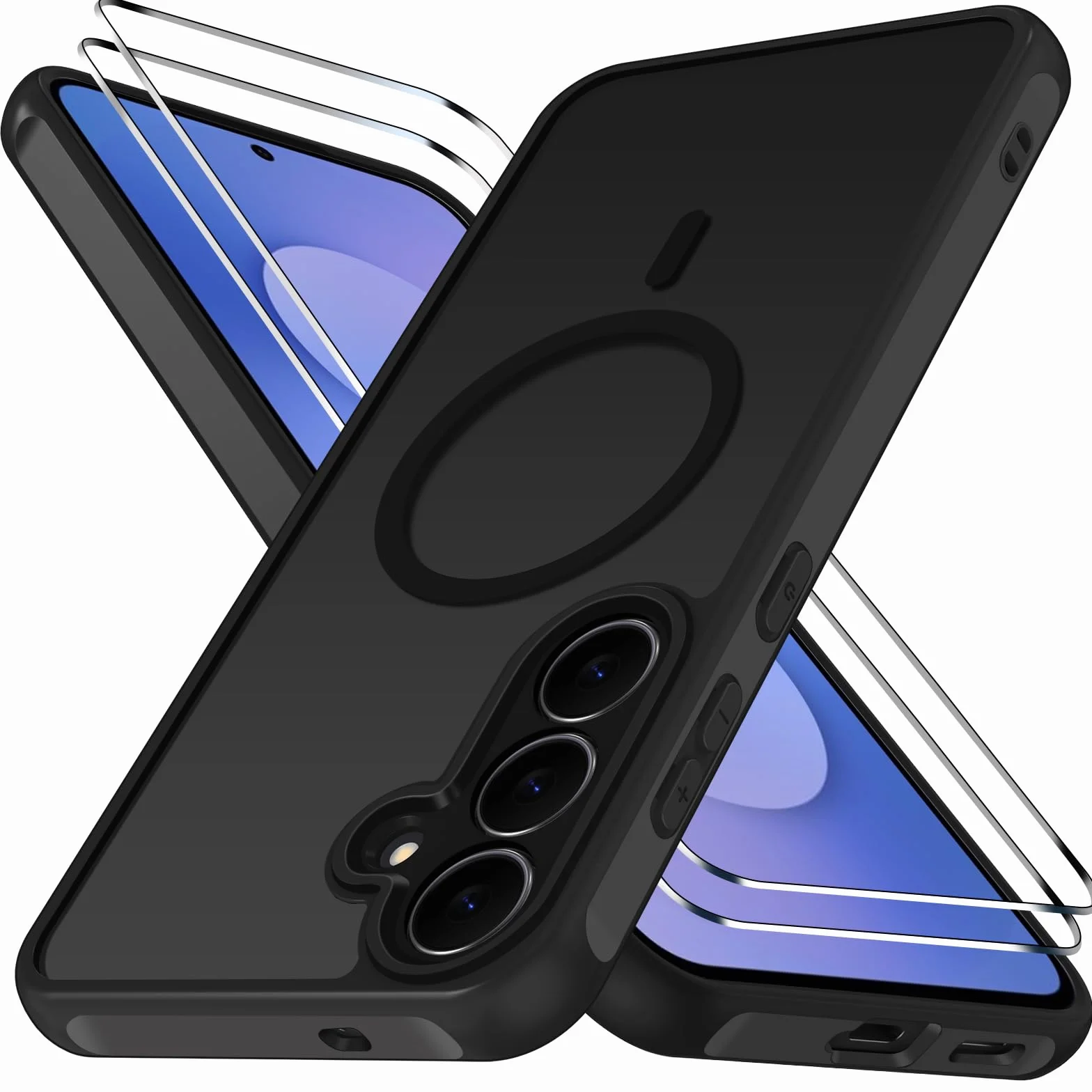 iVoler Magnetyczne etui do Samsung Galaxy S25 Fe 5G z 2 sztukami szkła hartowanego, [odporne na wstrząsy klasy wojskowej] półprzezroczyste matowe cienkie etui na telefon MagSafe Anti-Fingerprint