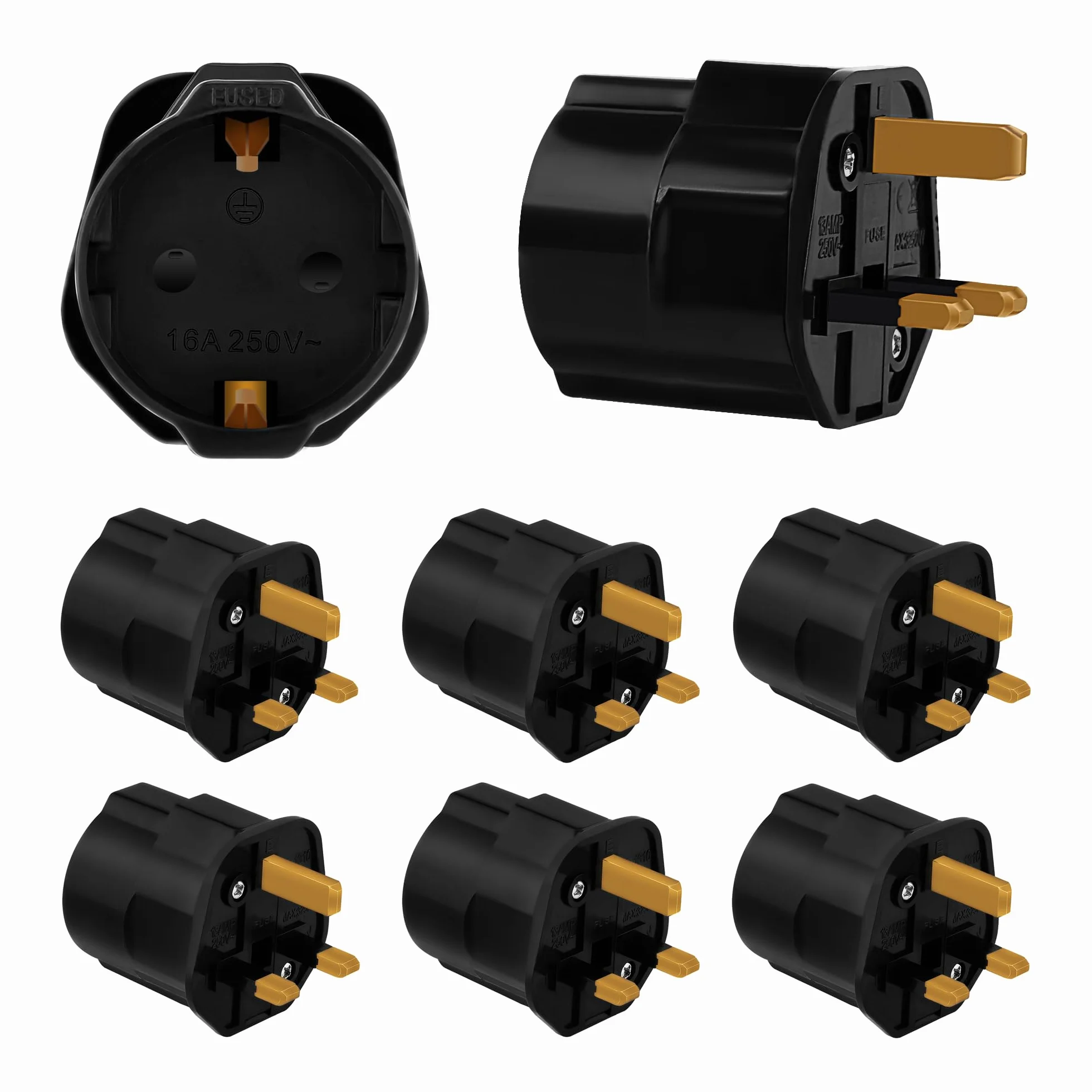 Incutex 6x Adapter Podróżny EU do UK – Schuko 2-Pin na 3-Pin UK – Kompaktowa Przejściówka do Wielkiej Brytanii, Irlandii, Dubaju, Singapuru, Hongkongu – Czarny