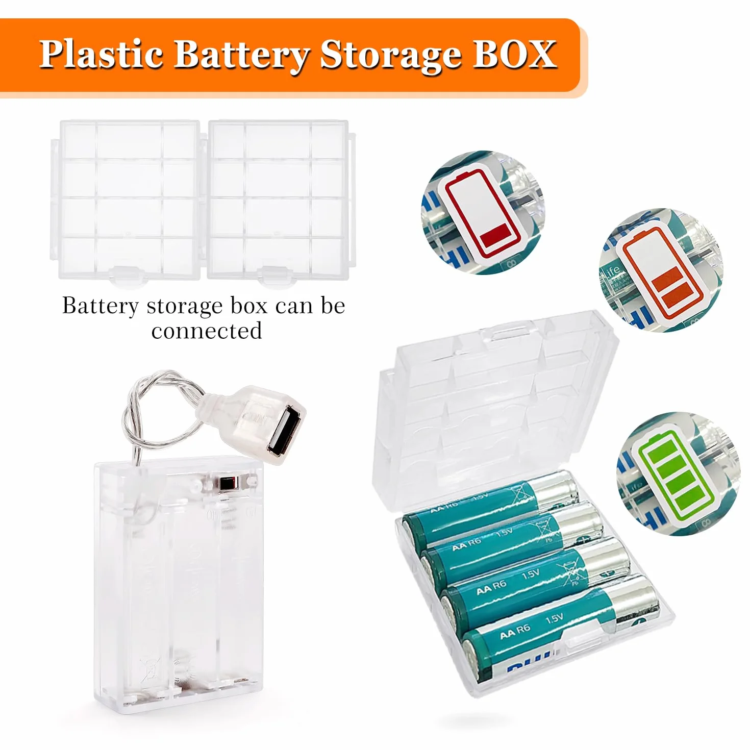 Uchwyty na Baterie AA 3x1.5V USB Żeński z Włącznikiem/Wyłącznikiem Przezroczysty