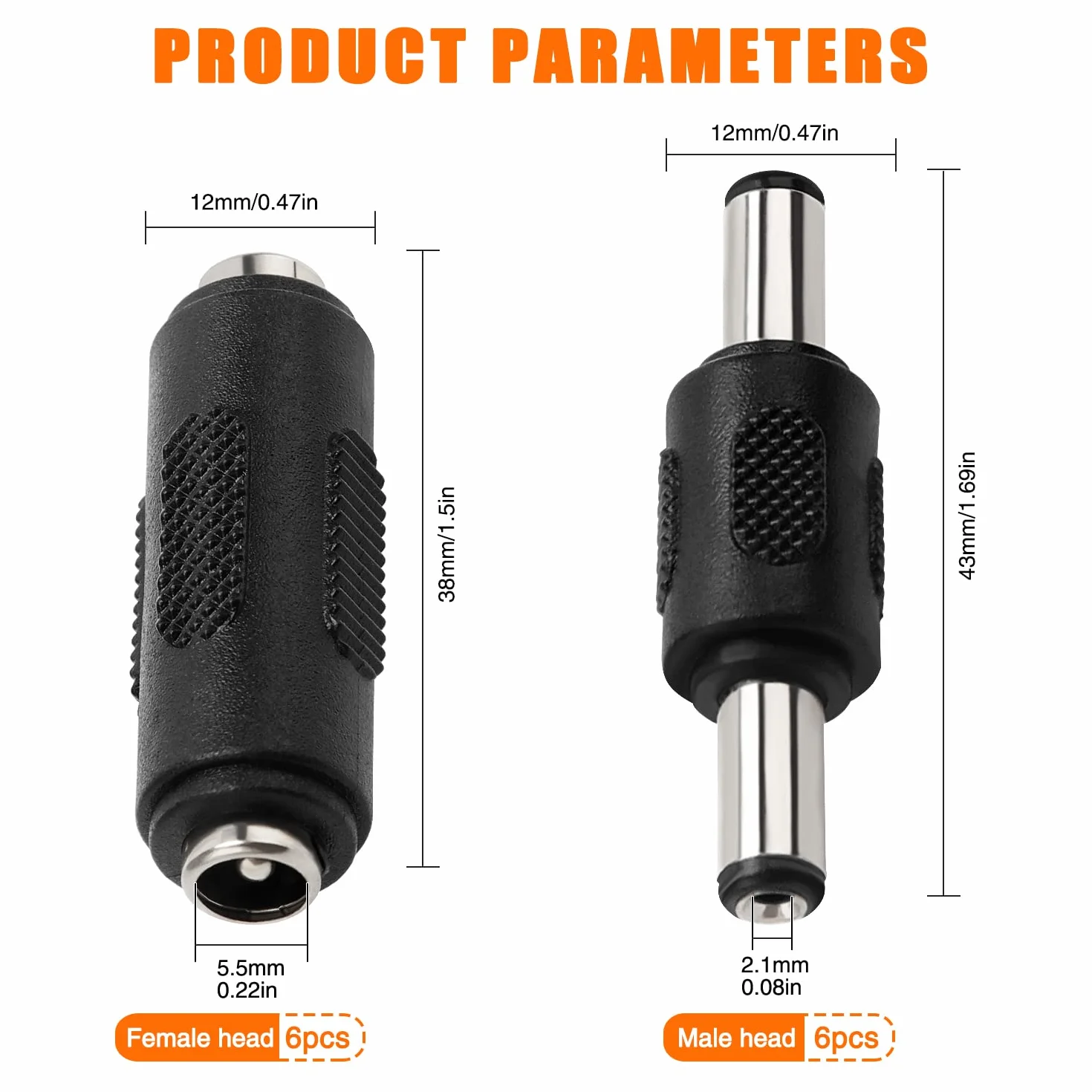 12 Sztuk 5.5x2.1 mm DC Łącznik Zasilania, KUOQIY DC Męski do Męski Złącza Wtykowego, 12V Żeński do Żeńskiego Złącza Jack, Przejściówka dla Kamery CCTV
