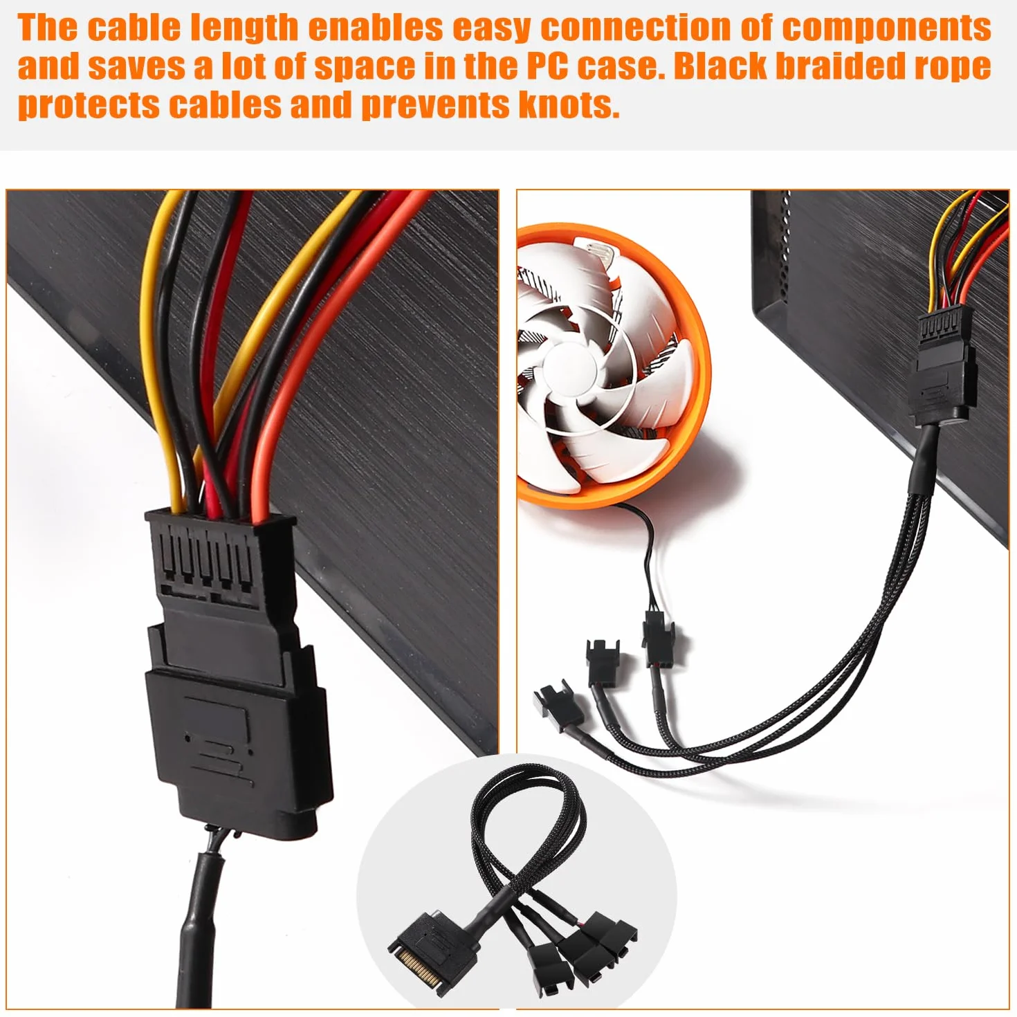 Adapter Rozgałęźnika SATA do Wentylatora Kabel Zasilający 15-pinowy SATA 3 x 3 Pin 4 Pin PWM 12 V