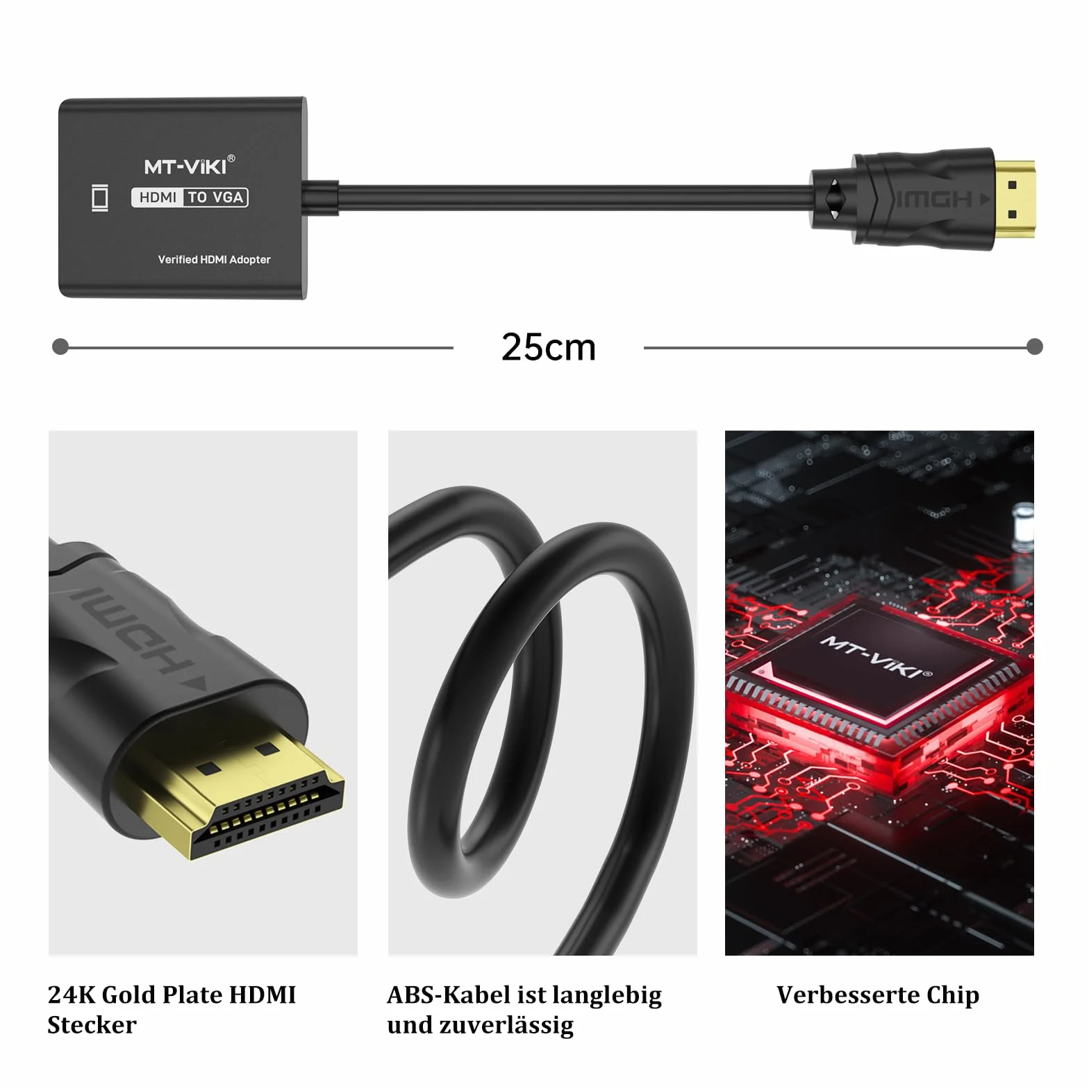MT-VIKI Adapter HDMI na VGA, adapter HDMI do VGA 1080p, kompatybilny z komputerem, laptopem, monitorem, projektorem, HDTV, Chromebookiem, Rokiem, Xbox i innymi, 1 sztuka