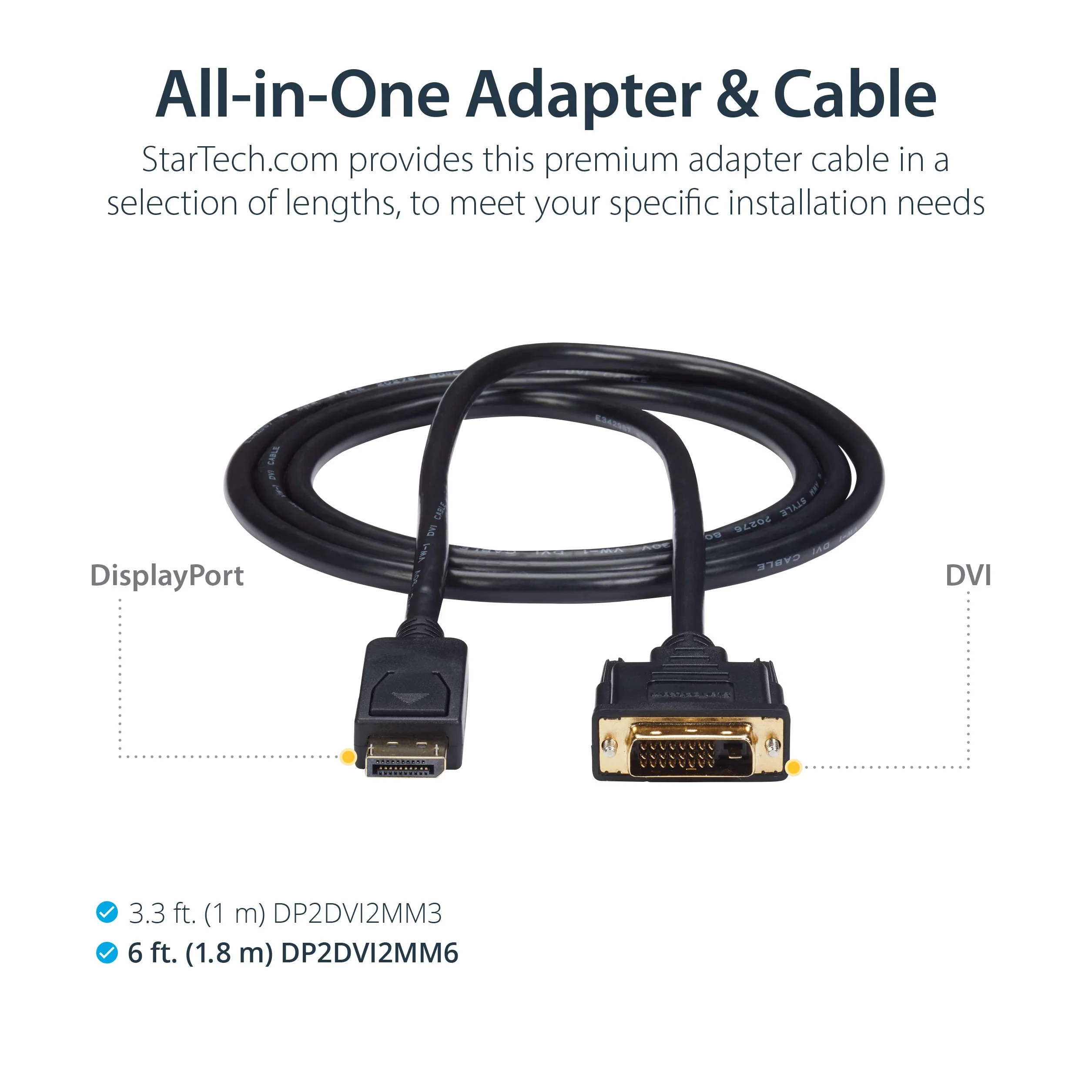 StarTech.com 1,8 m DisplayPort na kabel DVI, wtyczka/wtyczka, adapter DP do DVI/Koverter, 1920 x 1200 / 1080p, czarny