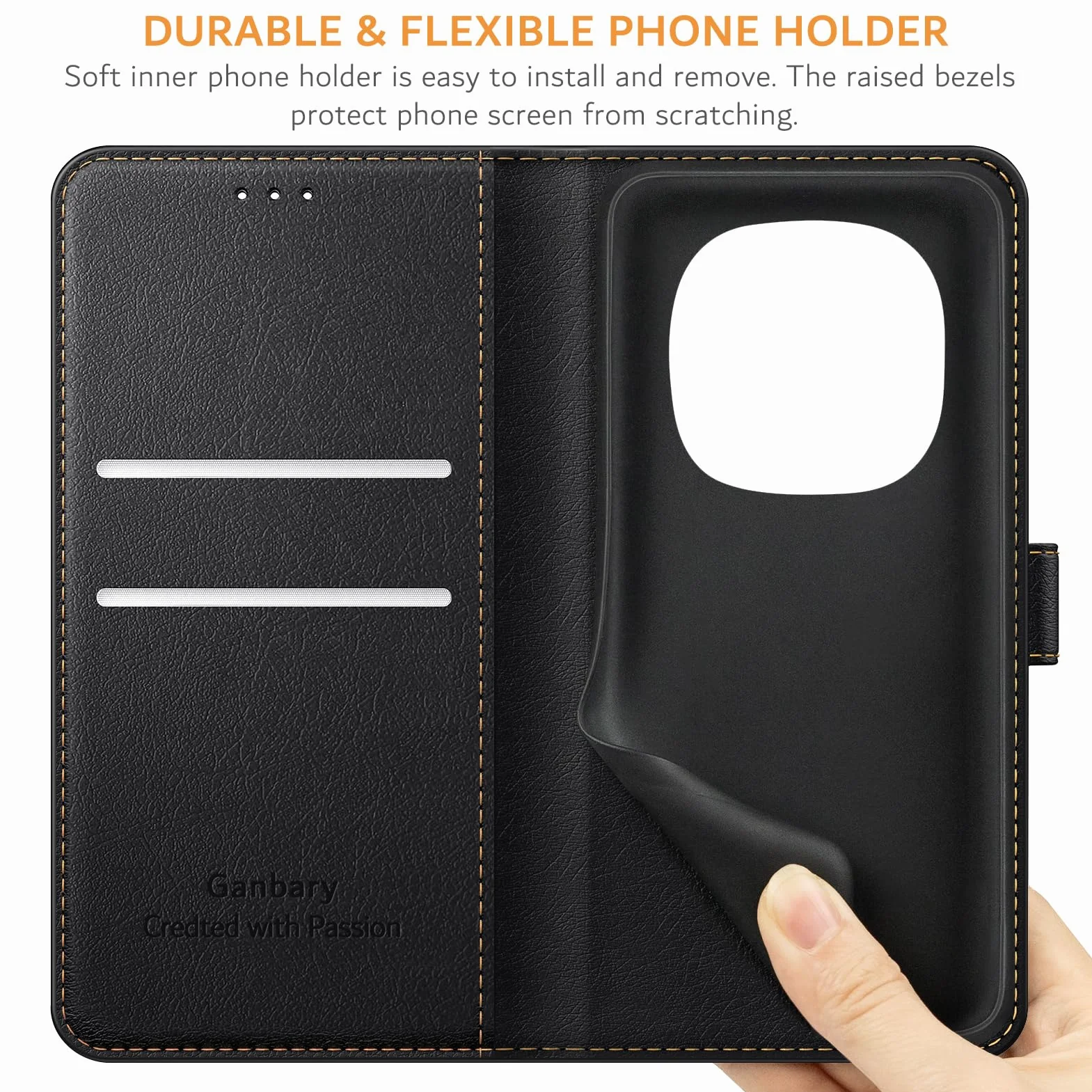 Ganbary Etui kompatybilne z Xiaomi Redmi Note 14 Pro 5G (nie dla 4G), wysokiej jakości etui z klapką ze skóry PU [pełna ochrona] [przegródki na karty] [podpórka], czarne