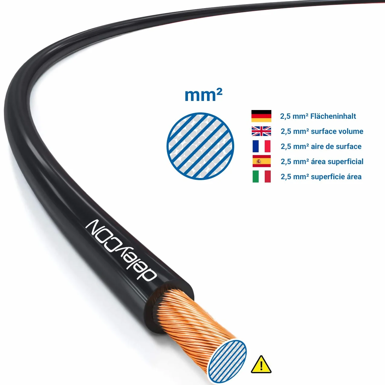 deleyCON 10m Kabel Głośnikowy 2x 2,5mm² Przewód Głośnikowy Aluminium Pokryte Miedzią CCA 2x50x0,25mm Lica Oznaczenie Biegunowości - Rot/schwarz
