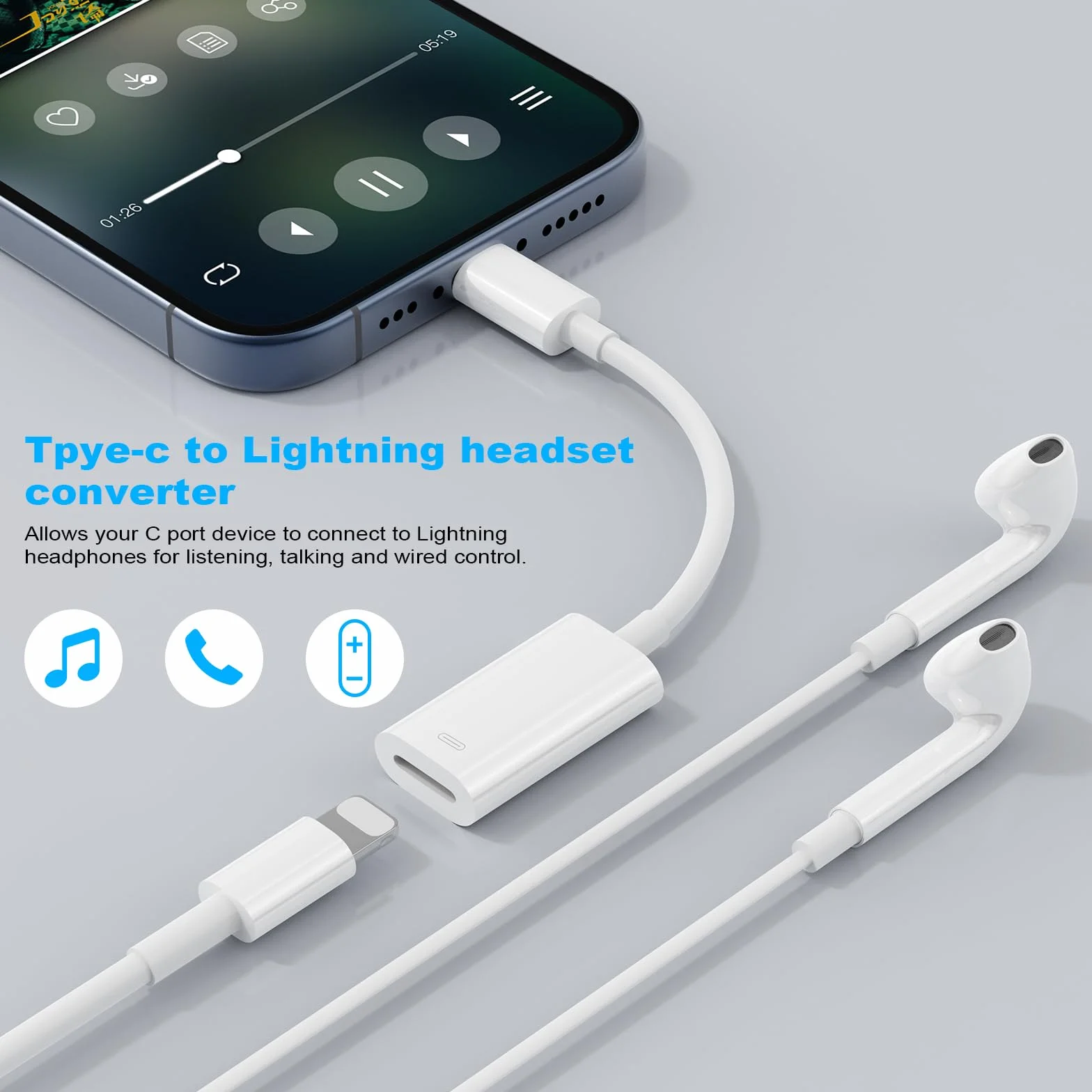 AXFEE Adapter słuchawkowy USB C na Light-ning typu C na Light-ning, do i-Phone 15 i-Pad Air i-Pad Mini 6 MacBook, Galaxy S22 ULT, ładowanie 3 w 1, transfer danych/adapter