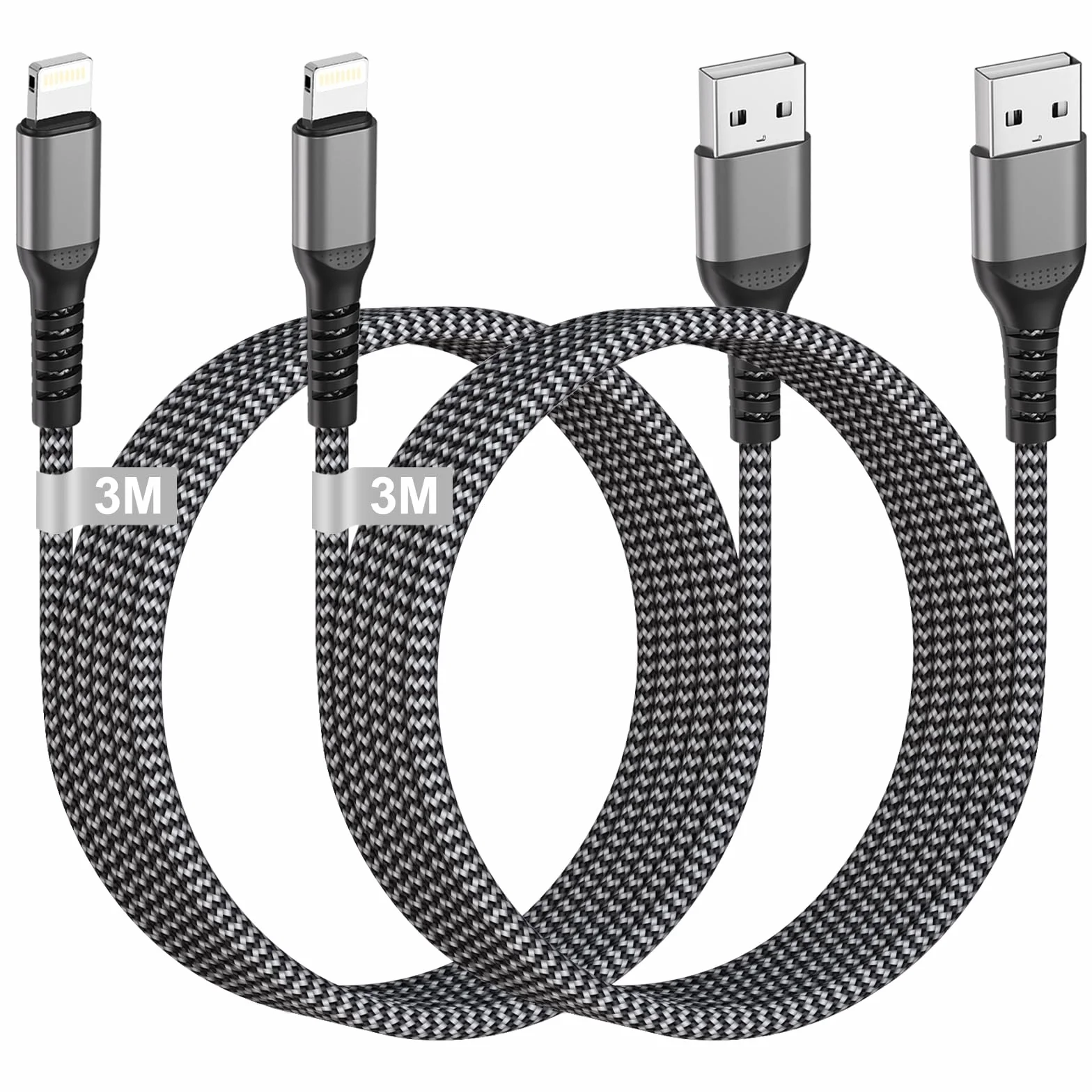 Kabel iPhone 2 sztuki, 3 metry [Apple z certyfikatem MFi], kabel USB Lighting, nylonowy, kabel do ładowania iPhone, kabel do iPhone 14/13/12/11/X/8/7/6/5/SE, iPad Pro/Air/Mini
