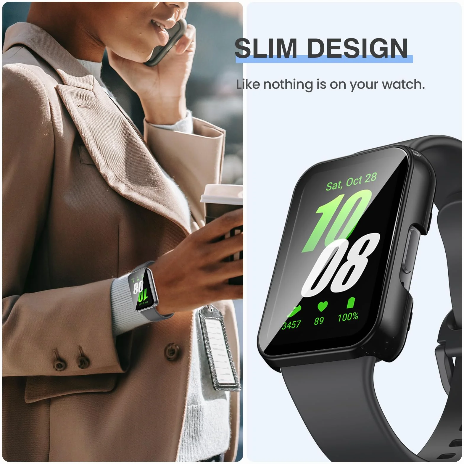 Kamita Etui ochronne na ekran do Samsung Galaxy Watch Fit 3 z folią ze szkła hartowanego, twarde etui z poliwęglanu odporne na zarysowania etui ochronne (przezroczyste + czarne + białe)