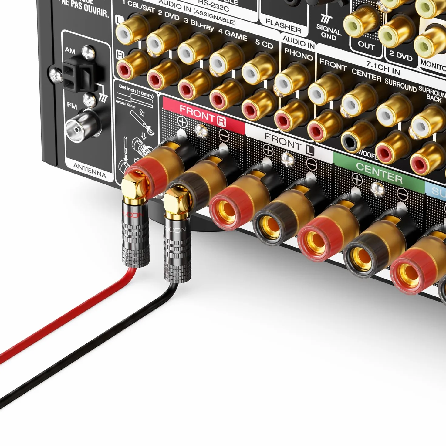deleyCON 4 Sztuki Wtyki Bananowe Zestaw 90° Kątowy - Pozłacane Przykręcany za Kabel Głośnikowy 0,75 mm - 4,5 mm & np. HiFi Kino Domowe Amplituner