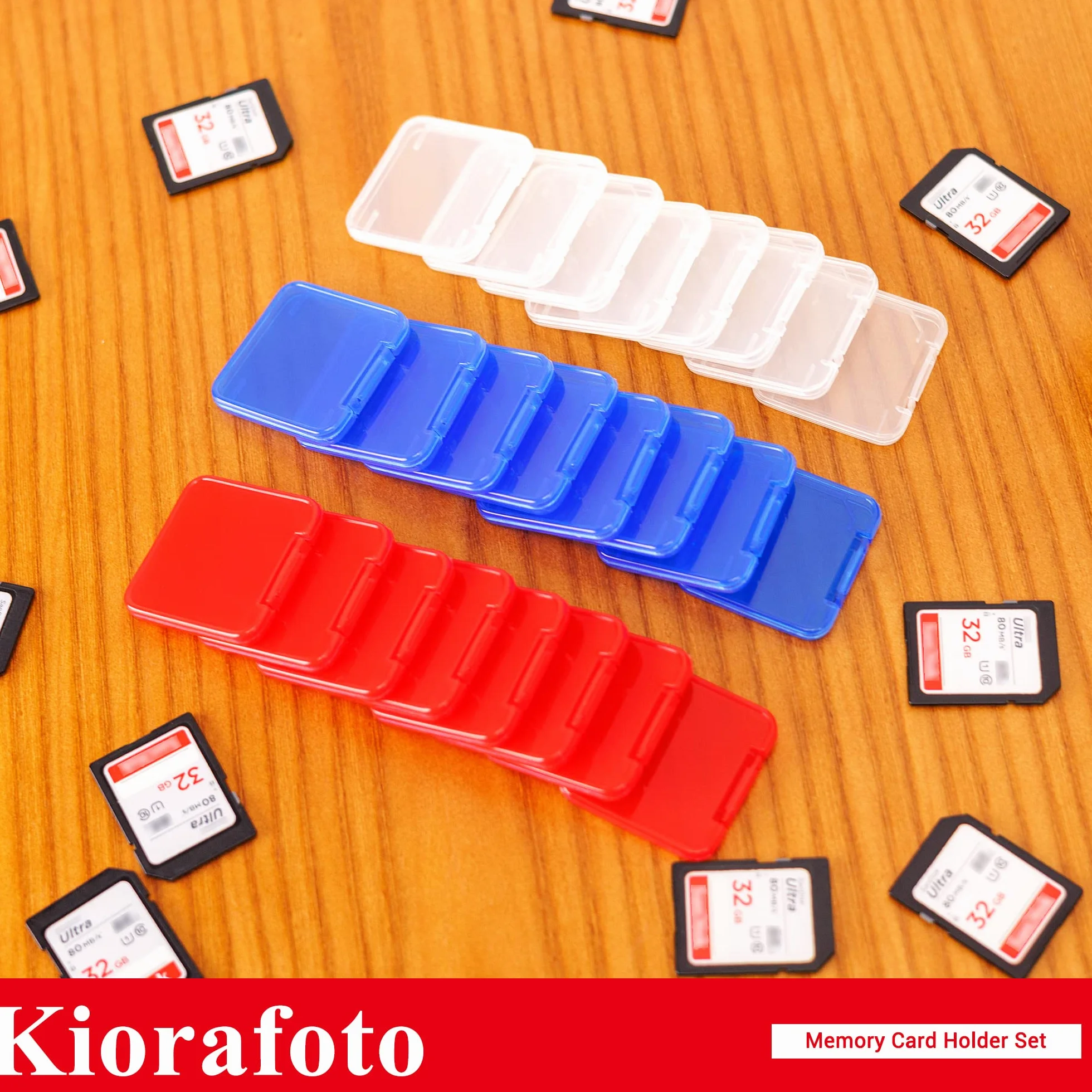 Kiorafoto Wielokolorowe przezroczyste plastikowe etui na karty SD na 24 karty SD SDXC SDHC, przezroczyste, standardowe etui na karty pamięci, pudełko na biżuterię, organizer do przechowywania z