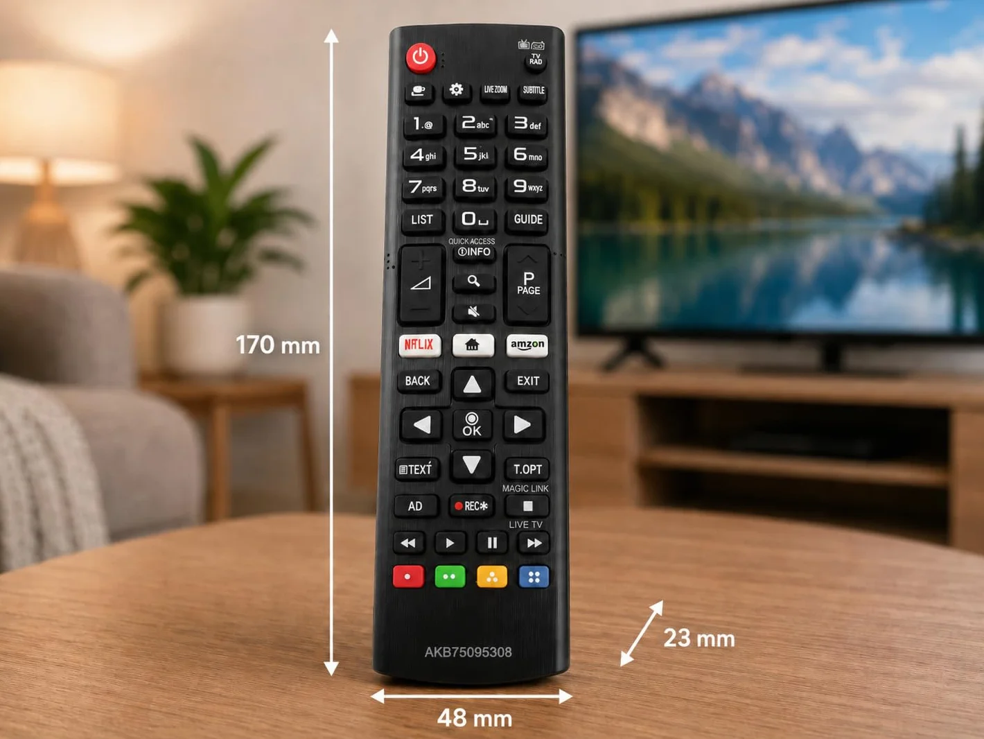 Pilot zdalnego sterowania LG AKB75095308 do telewizorów LG Smart TV 2017 z serii UJ, przyciski bezpośrednie Netflix i Amazon Video