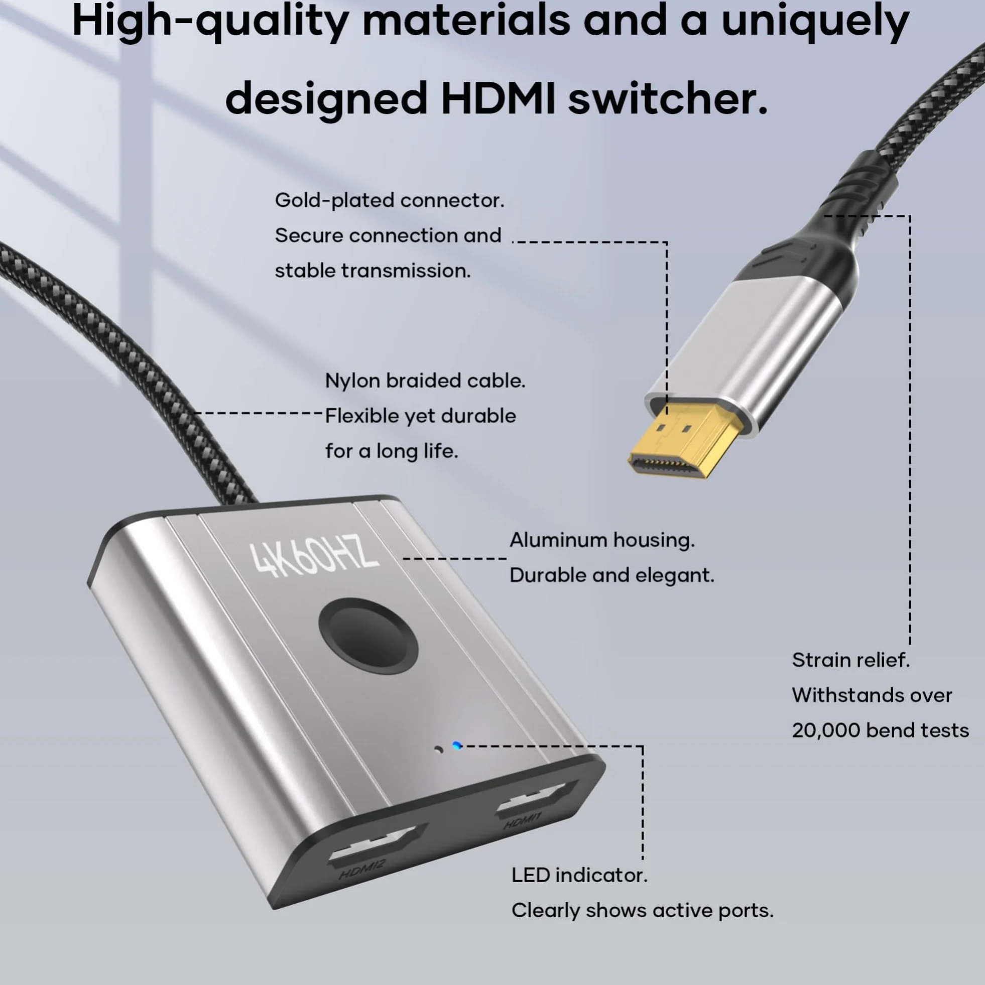 Przełącznik HDMI 2.0 4K@60Hz 2K@144Hz Rozdzielacz HDMI 2 wejścia 1 wyjście HDCP 2.2 UHD 3D