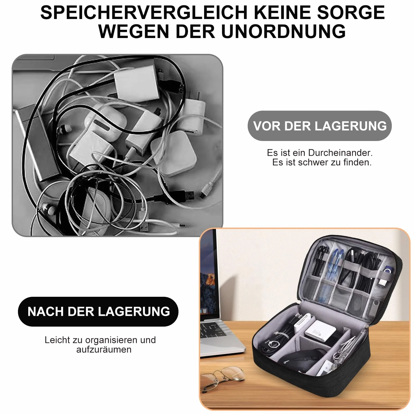 Organizer na kable, torba podróżna, duża pojemność, wodoszczelny organizer na akcesoria elektroniczne, wielofunkcyjna torba na kable, ładowarkę, telefon komórkowy, dyski twarde, powerbank (czarny)