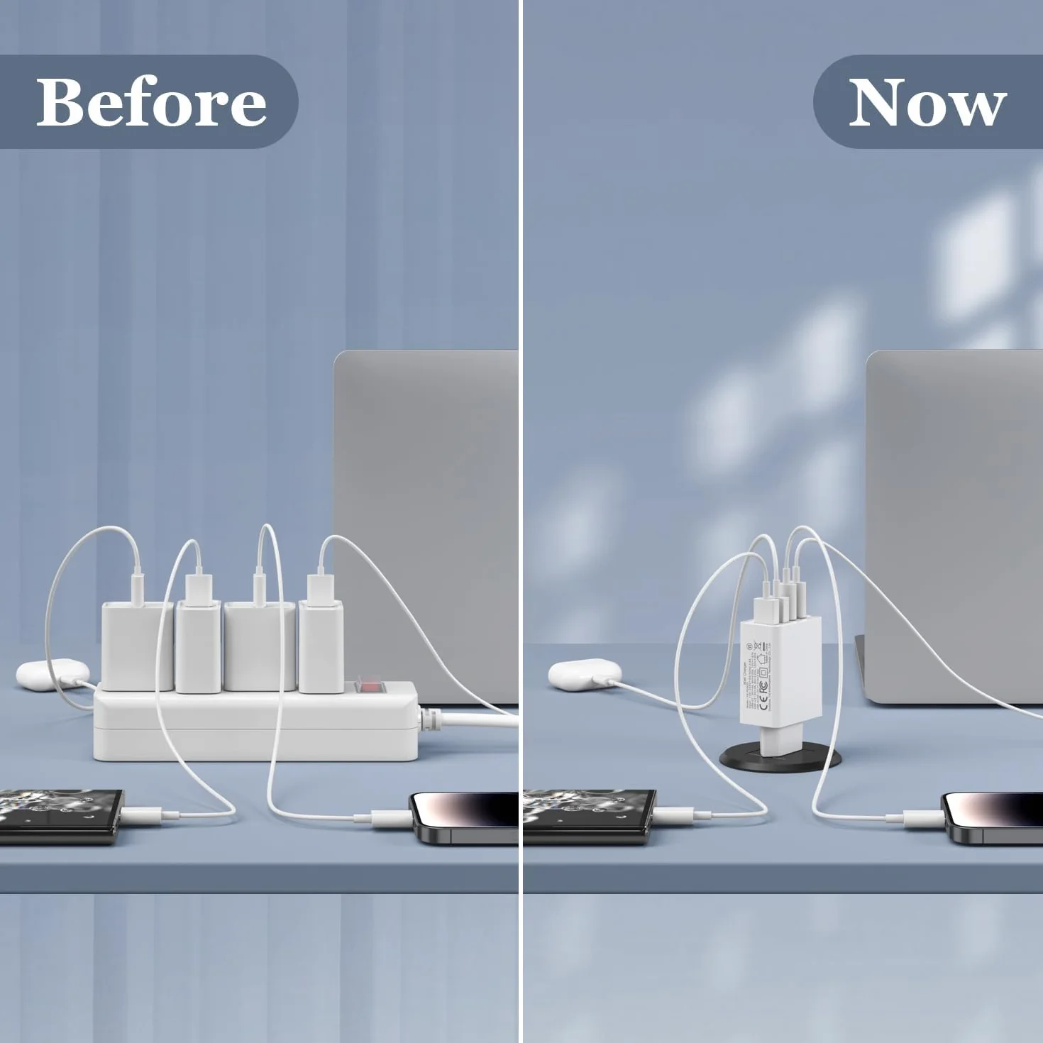 Ładowarka USB C 40W 4-portowa stacja-ładowania z USBC i USBA szybkiego ładowania PD+QC kompatybilna z iPhone 16/15/14/13/12/Pro Max/XS/XR