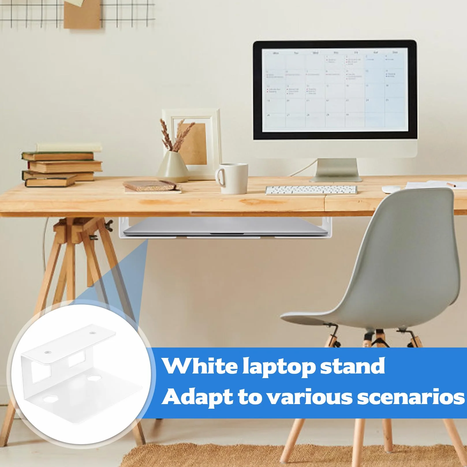 3 szt. uchwyt pod biurko pod laptopa, uchwyt na laptopa pod stołem, oszczędzający miejsce organizer półka na laptopy, tablety, klawiatury, skrzynki kablowe, przełączniki sieciowe (białe)