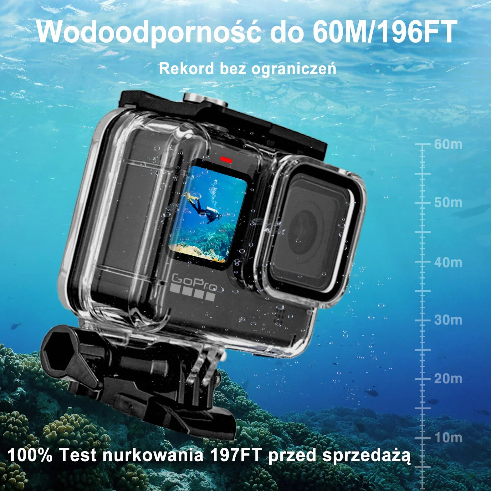 REDTRON Wodoodporna obudowa do GoPro 9 10 11 12 13, obudowa ochronna do nurkowania 60M do kamery akcji Gopro 9 10 11 12 13, podwodna wodoodporna obudowa ochronna z mocowaniem do szybkiego zwalniania