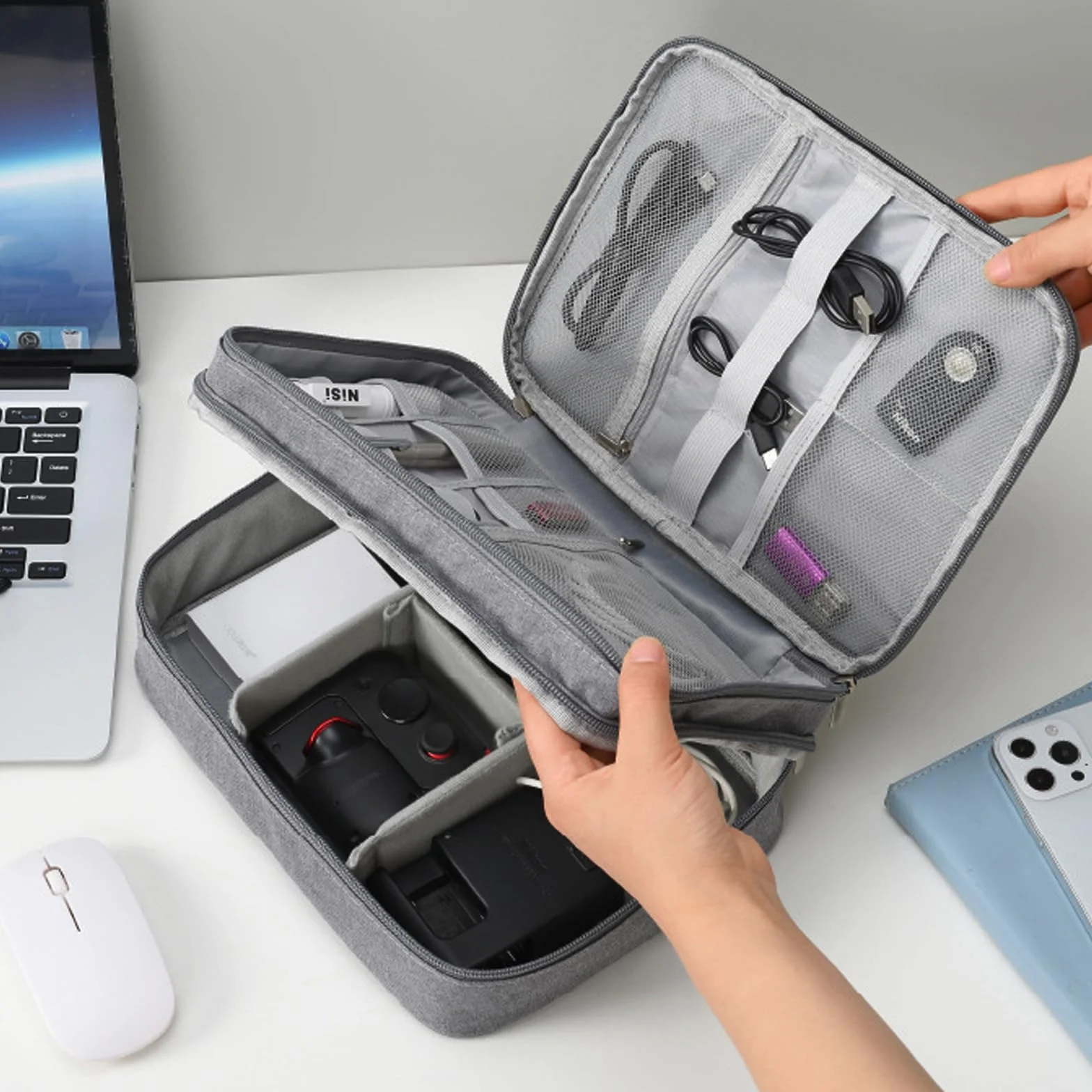 Torba do przechowywania kabli, organizer akcesoriów elektronicznych, uniwersalna torba podróżna do zarządzania kablami na tablet, zewnętrzny dysk twardy, ładowarka, adaptery, karty pamięci, kable USB,