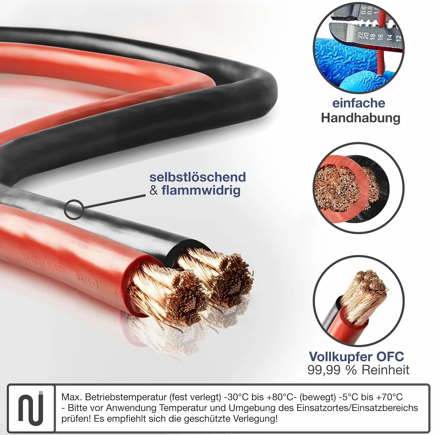 Kabel do akumulatora – czarny – H07V-K 6-10/16-25/35-50/70 lub 95 mm² – kabel akumulatora, 100% miedź OFC – towar sprzedawany na metry – 6mm2-10mm2-16mm2–25mm2–35mm2-50mm2-70mm2-95 mm2