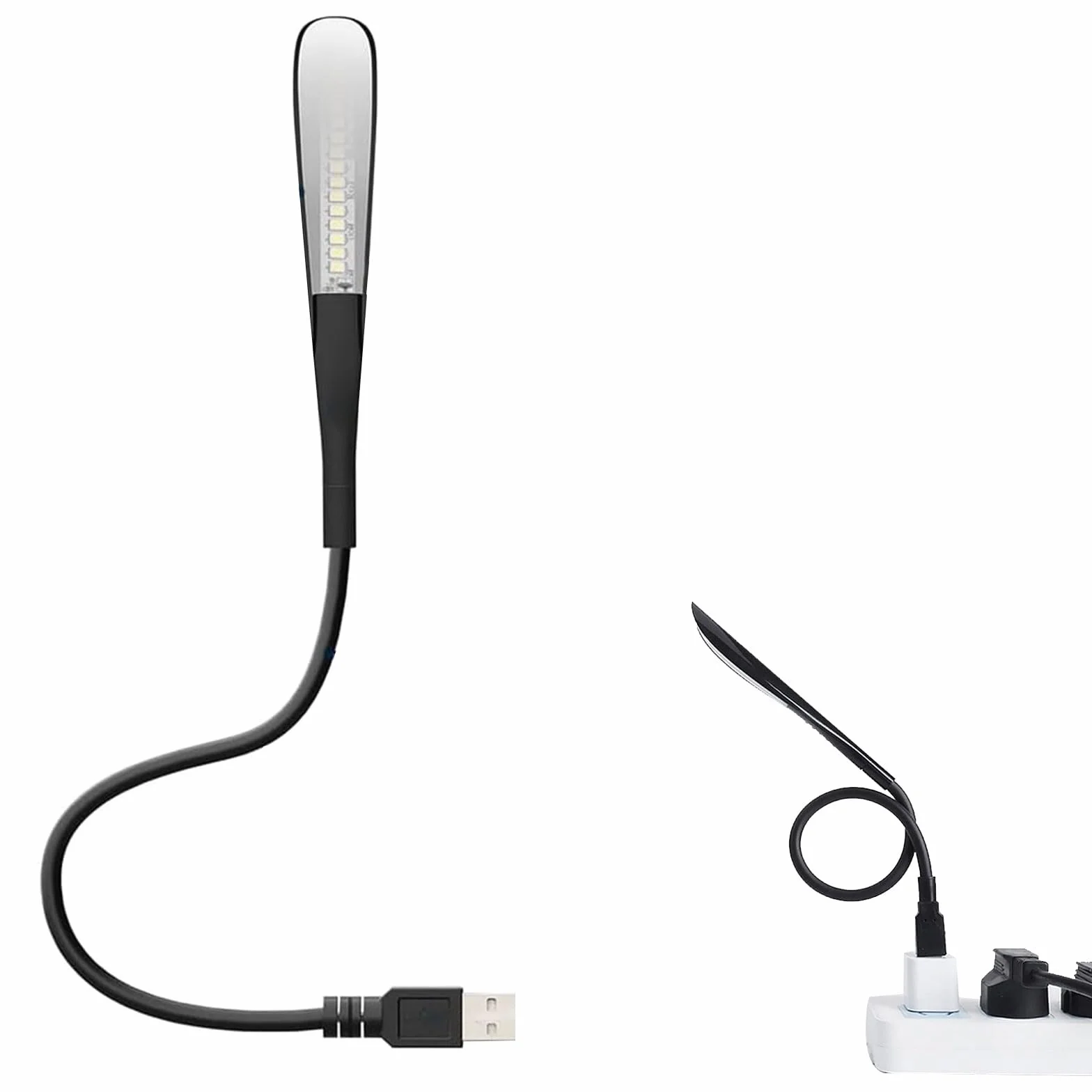 Lampa USB, możliwość ściemniania, lampa USB, lampka do czytania USB, 3-stopniowa regulacja jasności, lampka nocna LED, mini USB do laptopa, 14 diod LED, lampa typu łabędzia szyja, przełącznik