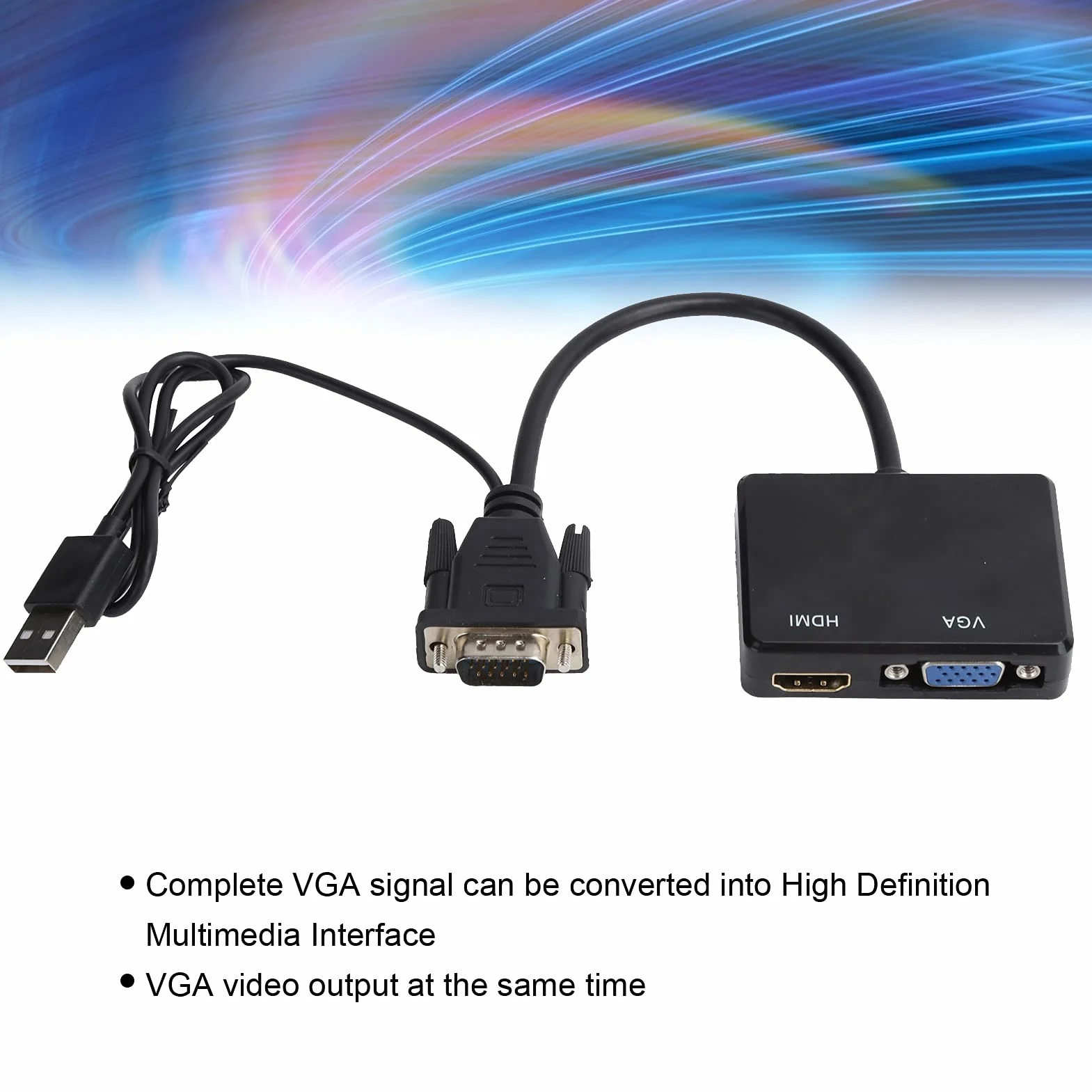 Kabel VGA na HDMI, Przejściówka z Dźwiękiem do Podłączenia Starego Komputera, Laptopa do Nowego Monitora, Wyświetlacza, Telewizora HD (Czarny)
