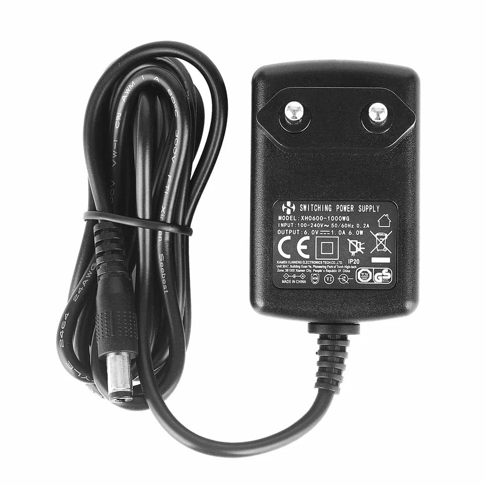 Zasilacz DC 6 V, 1 A, 1000 mA, wtyczka 5,5 mm x 2,1 mm, z wtyczką 3,5 mm x 1,35 mm, 4,0 mm x 1,7 mm.