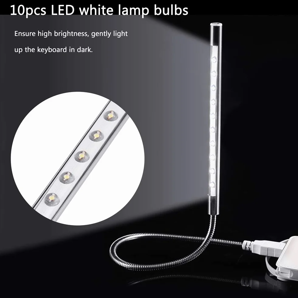 Lampa do Laptopa LED 1W USB Przenośna Klawiatura 10 Szt. Srebro