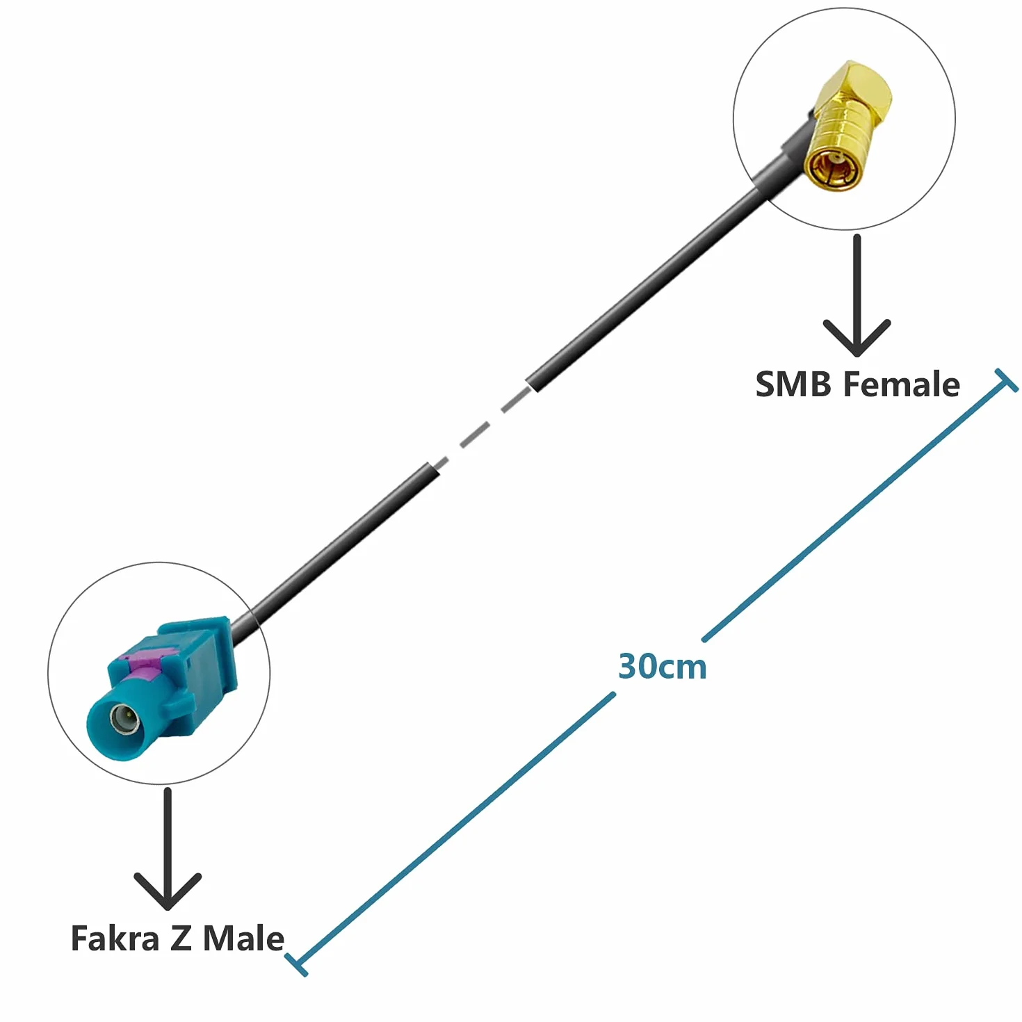Vecys DAB Antena SMB do Fakra Kabel 30 cm 11.8 cala Kabel Przedłużający Universe Wtyczka FAKRA do Gniazda SMB Adapter Anteny RG174 Typ Z do DAB + FM Uniwersalne Anteny GPS System