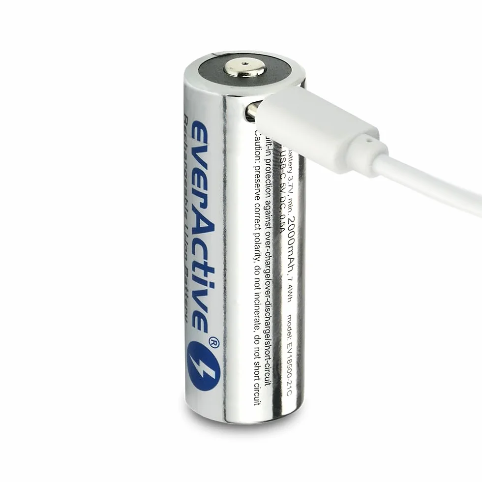 everActive Akumulator everActive 18500 3,7 V Li-ion 2100 mAh z USB-C, z obwodem ochronnym PCM, wstępnie naładowany - do maks. 30%, 1 sztuka - EV18500-21M