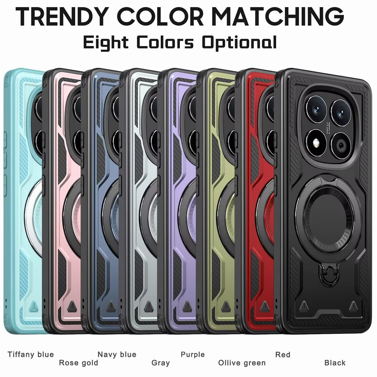 Etui do Xiaomi Redmi Note 14 Pro Plus 5G / Note 14 Pro+ 5G i szkło hartowane*2, wytrzymałe etui z podstawkami i uchwytem na pierścień - czarne