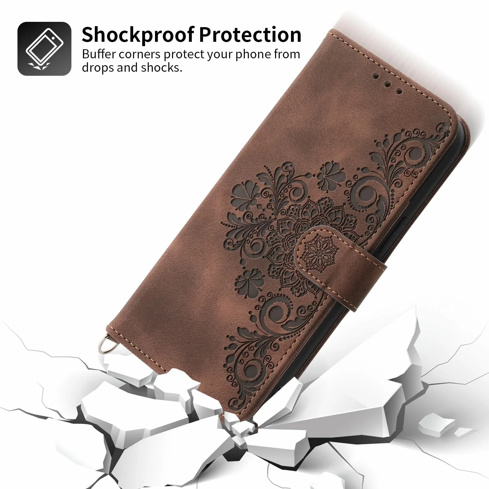 Etui na telefon Auslbin Flower dla Xiaomi Poco X6 Pro 5G/ Redmi K70e 6.67", 5 miejsc na karty Etui ochronne ze skóry PU w stylu vintage dla Poco X6 Pro 5G/ K70e, brązowy