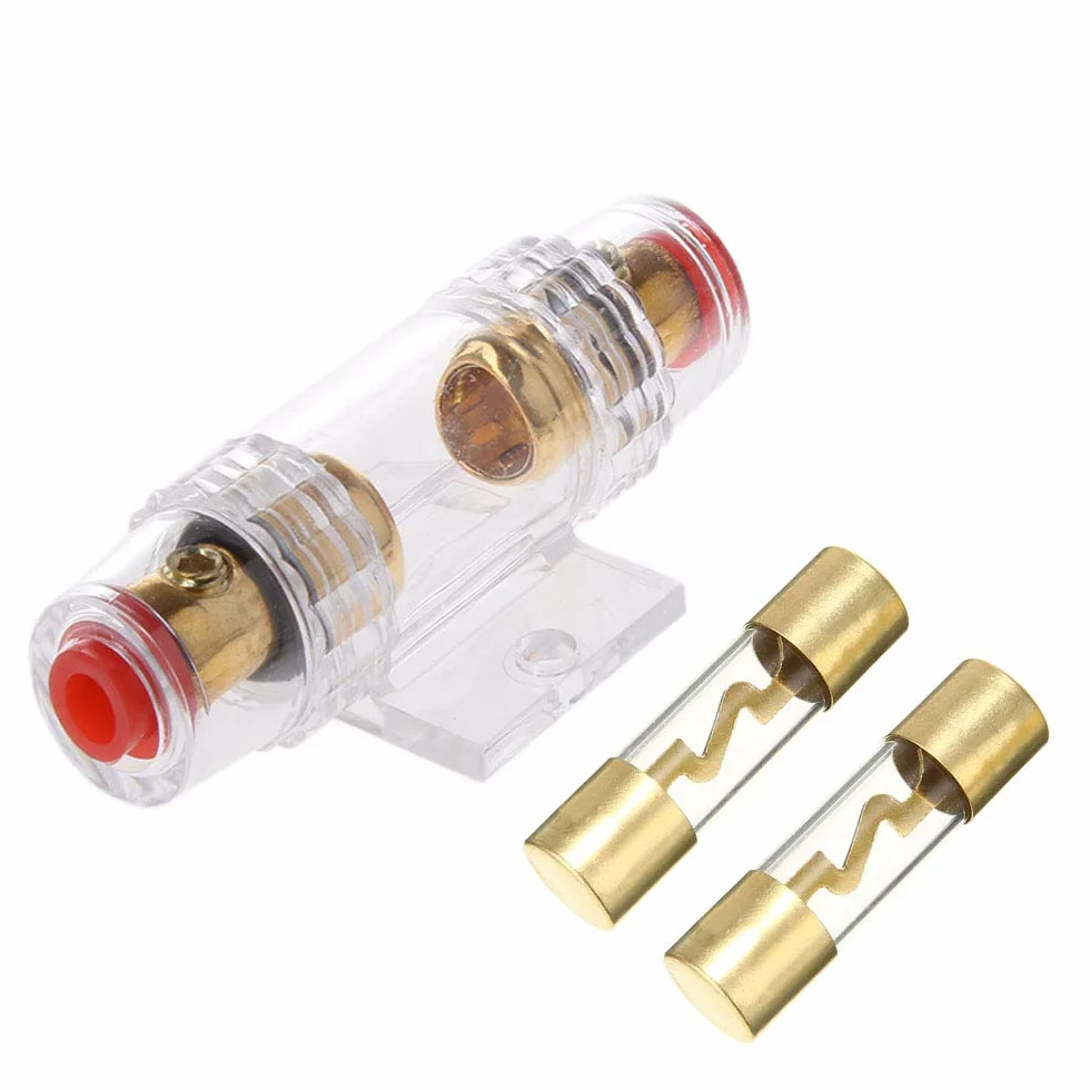 ETOPARS 40 A Inline AGU uchwyt bezpiecznika samochodowy audio bezpieczeństwo ochrona szklana rurka pozłacana z 2 szt. bezpieczników AGU 40 A do drutu o przekroju 4 6 8