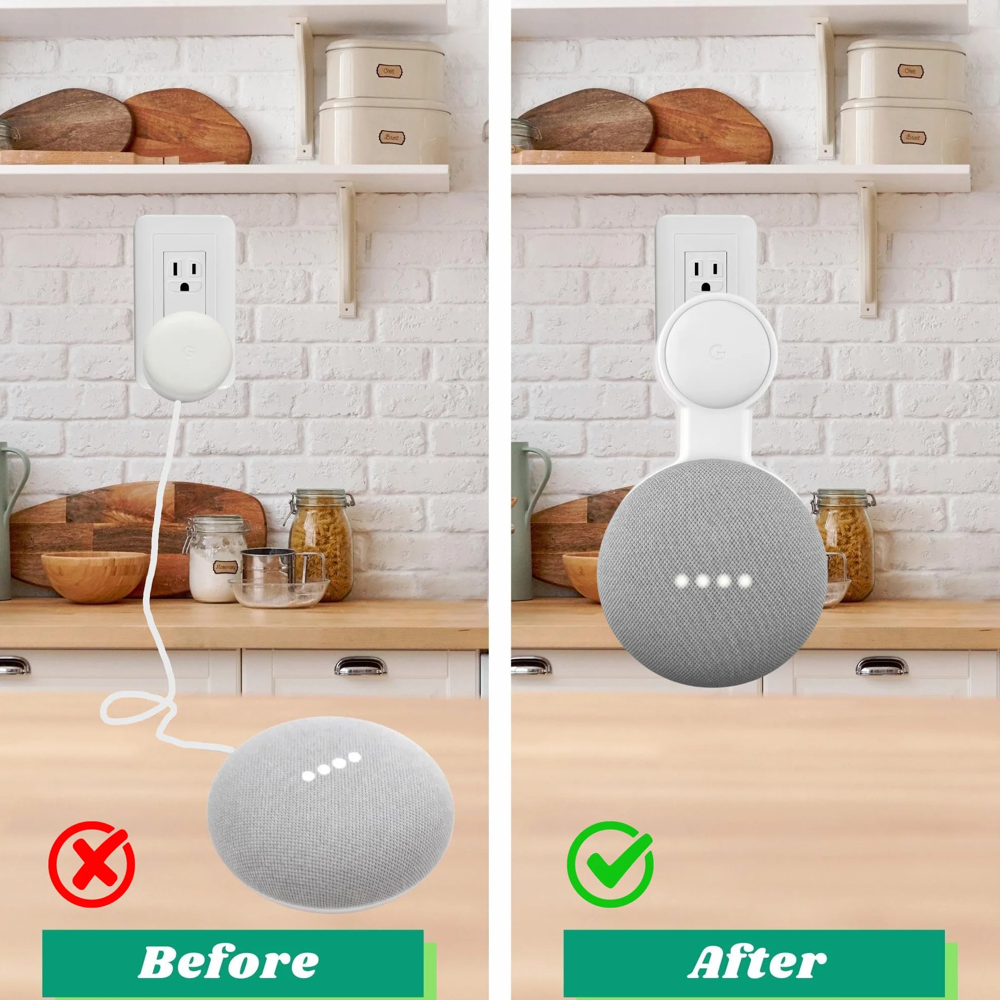Sintron Uchwyt ścienny do gniazdka elektrycznego Google Nest Mini & Google Home Mini, oszczędność miejsca akcesorium z zarządzaniem kablami dla Google Smart Speakers 1. generacji i 2. generacji. Brak