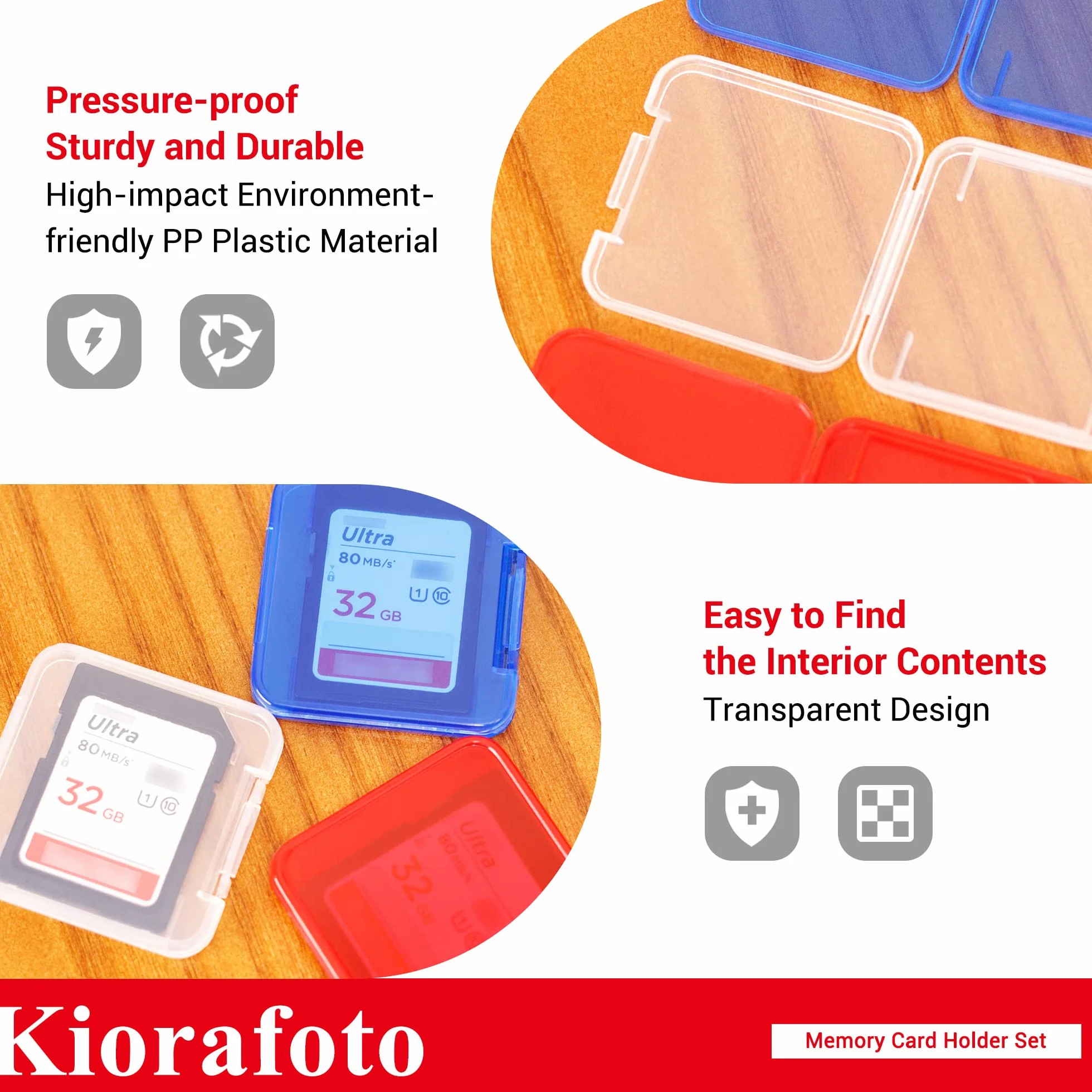 Kiorafoto Wielokolorowe przezroczyste plastikowe etui na karty SD na 24 karty SD SDXC SDHC, przezroczyste, standardowe etui na karty pamięci, pudełko na biżuterię, organizer do przechowywania z