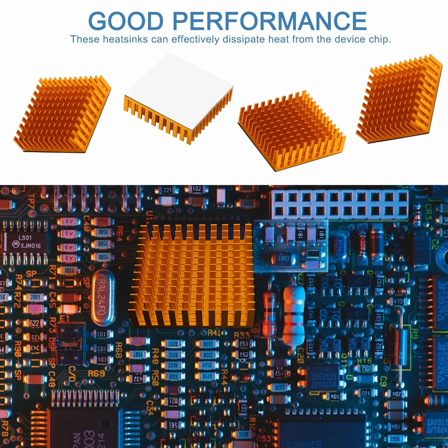 VooGenzek 4 Szt. Aluminiowy Radiator Chłodzący, Radiator Przewodzącym Ciepło, Aluminiowy Moduł Radiatora, z Termoprzewodzącą Taśmą Klejącą, dla Komponentów Elektronicznych, 40 * 40 * 11 mm, Złoty
