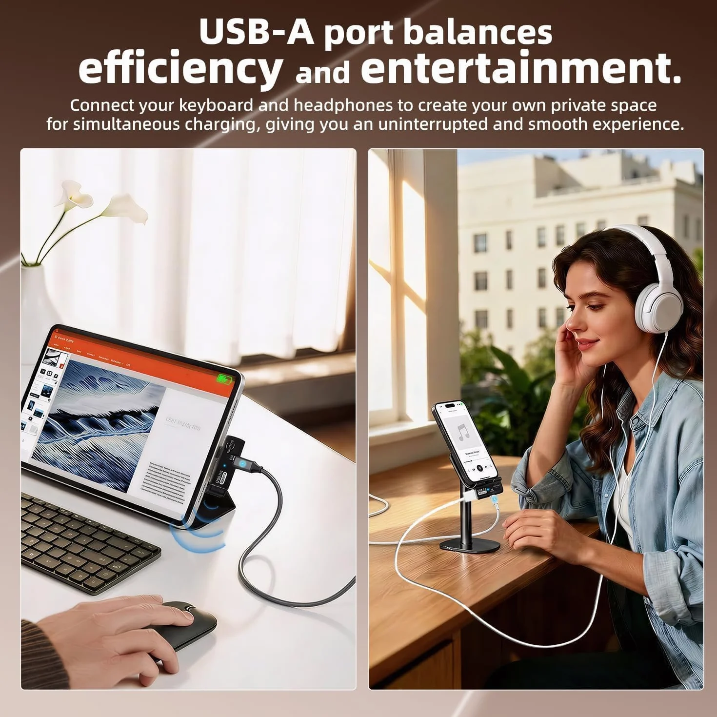 Adapter USB-C OTG 2 w 1 USB-A 3.2 10Gb/s Szybkie ładowanie 100 W Czarny