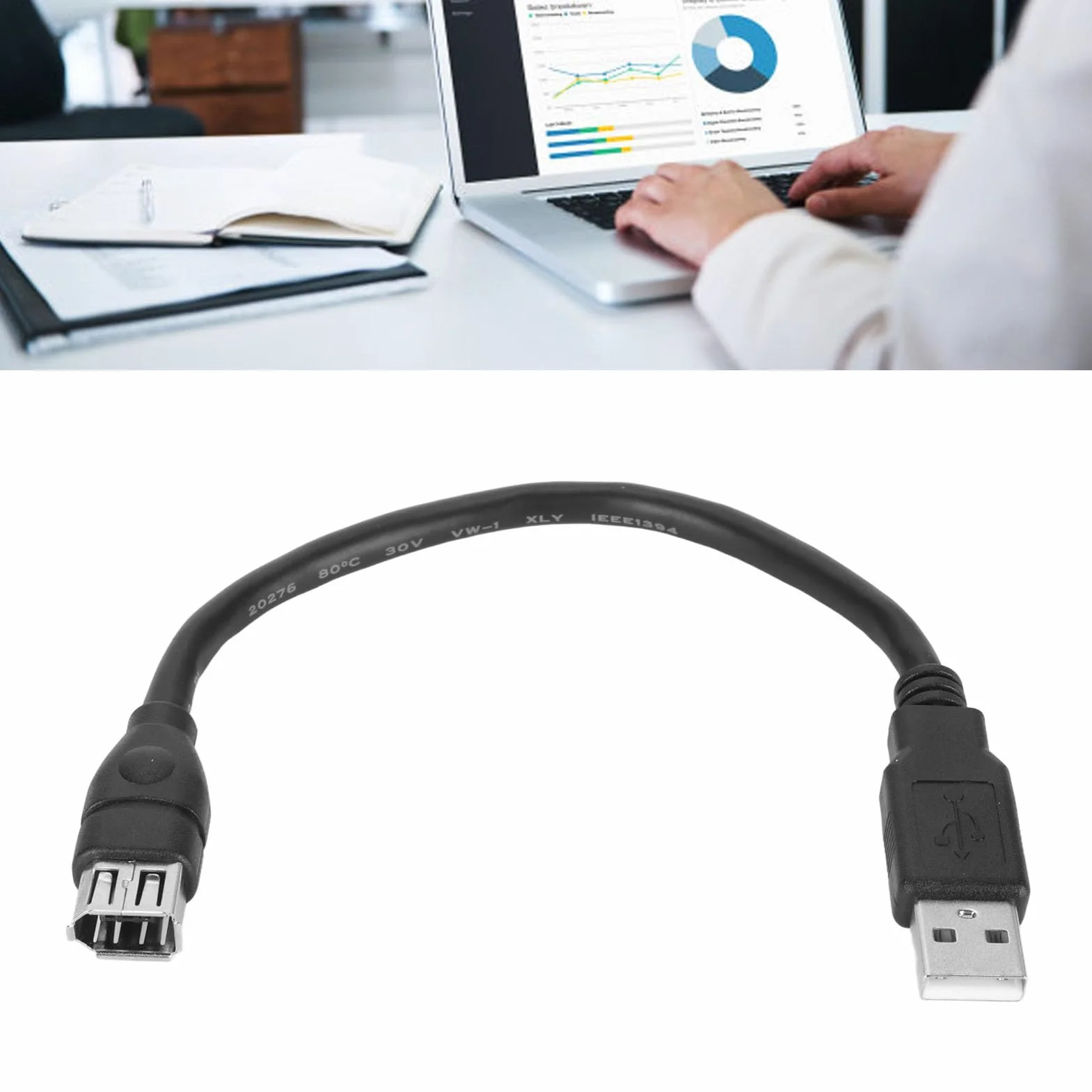 Firewire 1394 6-pinowy Kabel Adaptera USB, Firewire IEEE 1394 6-pinowy żeński Adapter USB na Męski Konwerter do Drukarki, Aparatu Cyfrowego, Skanera