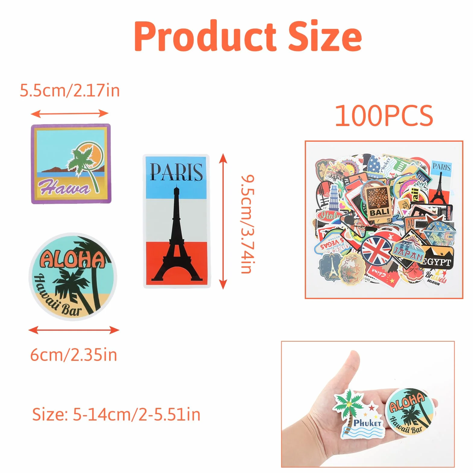 Wysokiej Jakości Naklejki Podróżne 100 Sztuk - Kolorowe na Walizkę, Laptopa, Motocykl, Rower, Gitarę i Scrapbooking - Winylowe z Realistycznymi Detalami