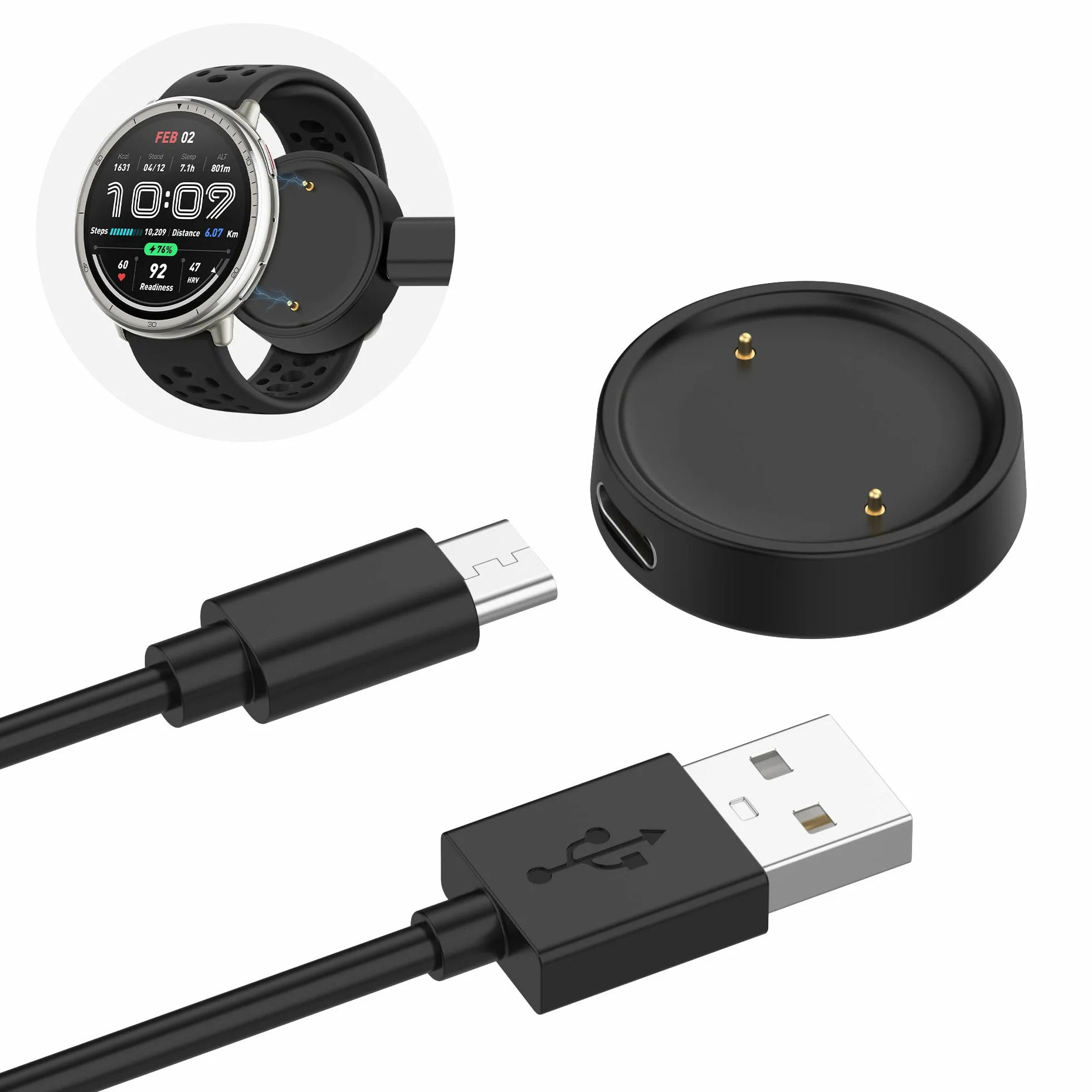 Ładowarka USB C kompatybilna z Amazfit Active 2 / Bip 6 100 cm, czarna