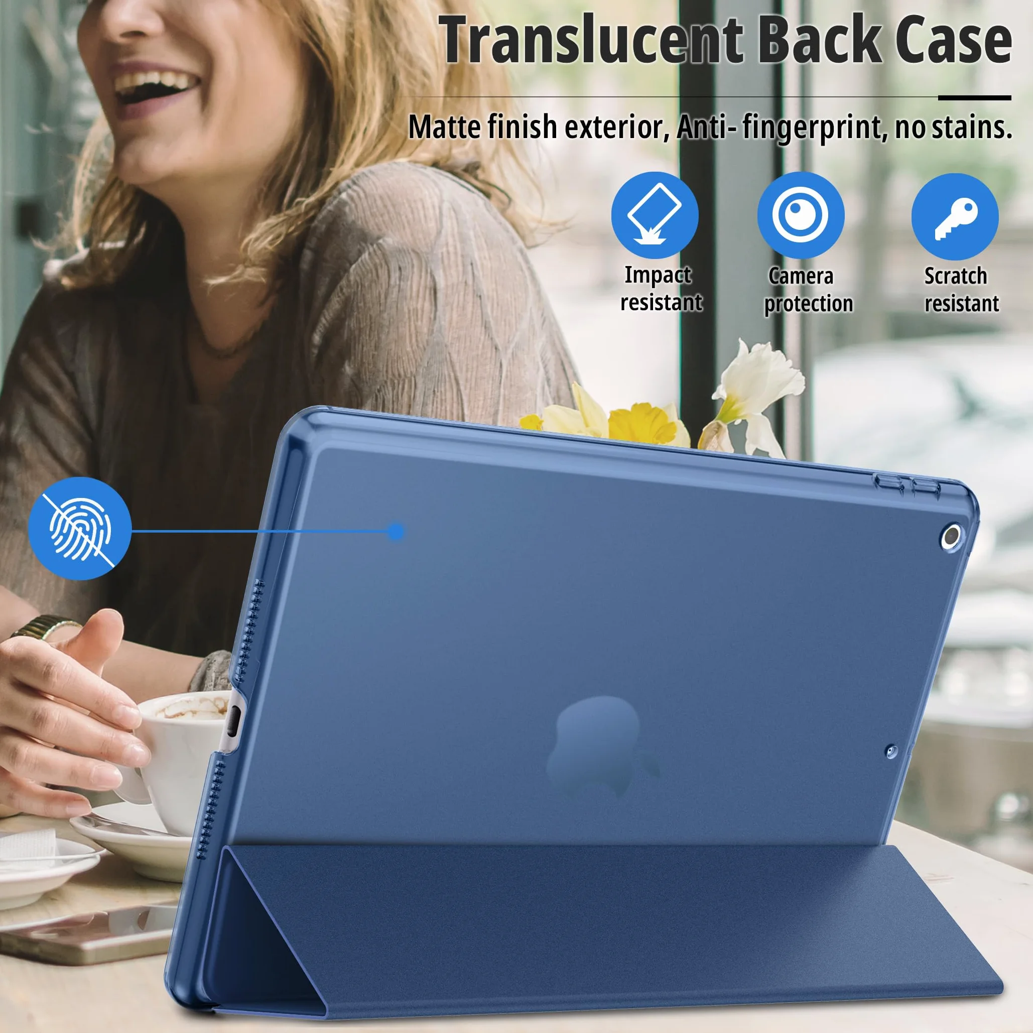 EasyAcc Etui kompatybilne z iPadem 9. generacji 8/7. generacji, ultra cienki futerał Smart Cover PU ochraniacz z iPadem 10.2 2021 2020 2019, granatowy