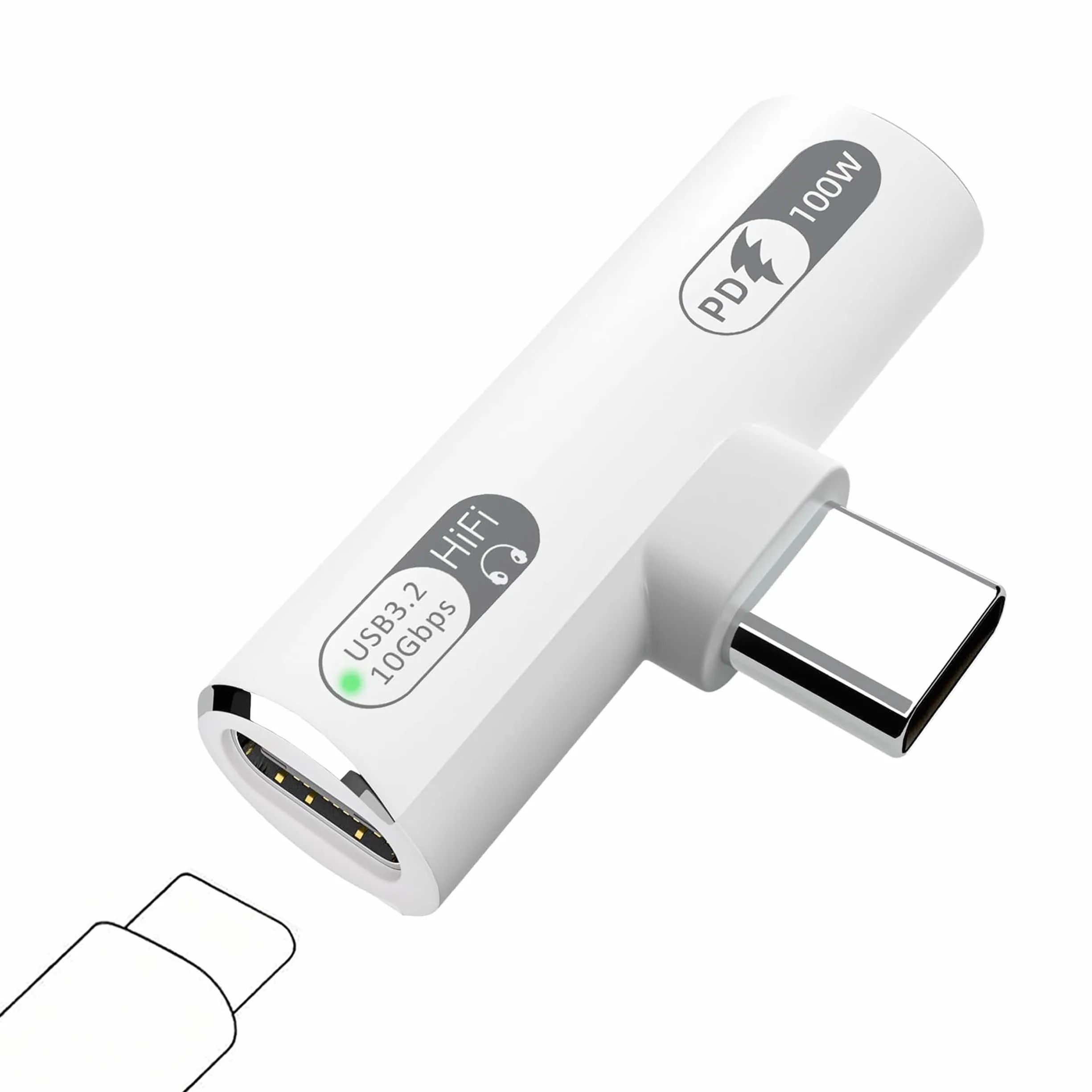USB-C Ładowarka słuchawkowa Adapter – 2 w 1 adapter audio & szybkie ładowanie 100 W dla urządzeń z portem typu C takich jak laptopy tablety i smartfony – Biały