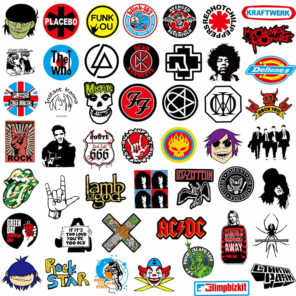 Zestaw naklejek, 100 sztuk, Rock, Punk, zespoły, Heavy Metal, muzyczne, wodoodporne, winylowe, na samochód, motocykl, deskorolkę, skuter, laptop, walizkę, kask
