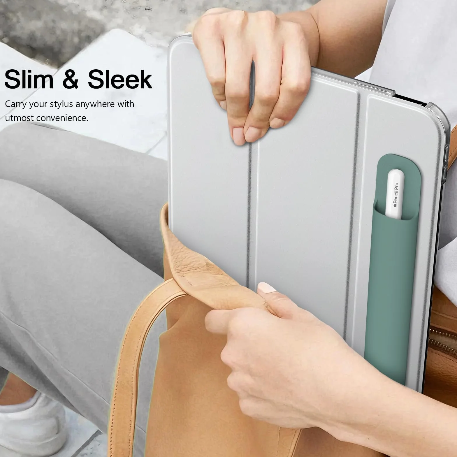 MoKo Universal Stylus Holder, Adhesive Silicone Pencil Protected Sleeve Compatible with Pencil Pro&1st&2nd Gen&USB-C and Similarly Sized Styluses,Attached to Case for Pencil,Dark Night Green