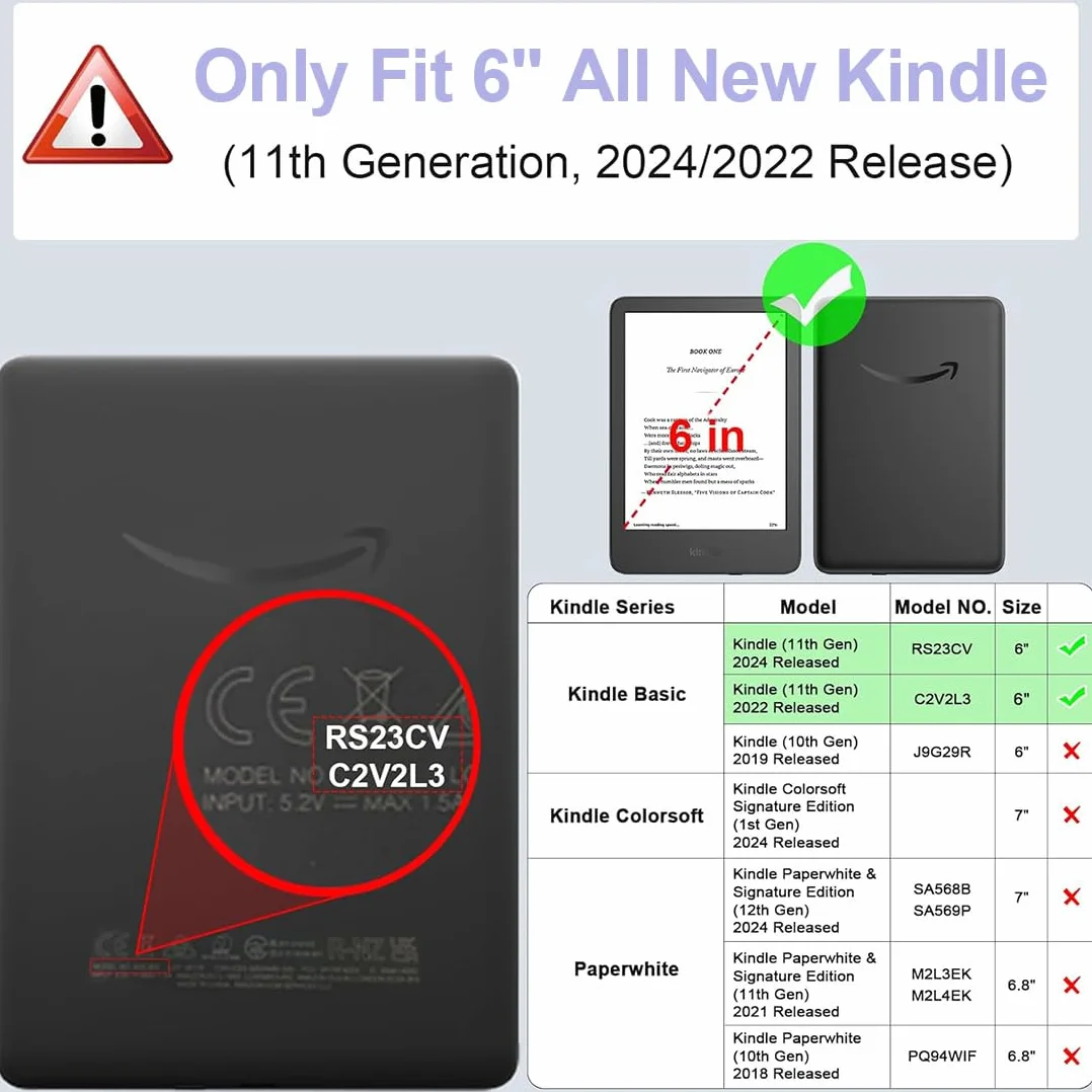 Przezroczyste etui Kindle 6 cali, dla 11. generacji 2024/2022 (RS23CV/C2V2L3), silikonowe etui odporne na zarysowania, 50 darmowych naklejek do czytania w stylu retro