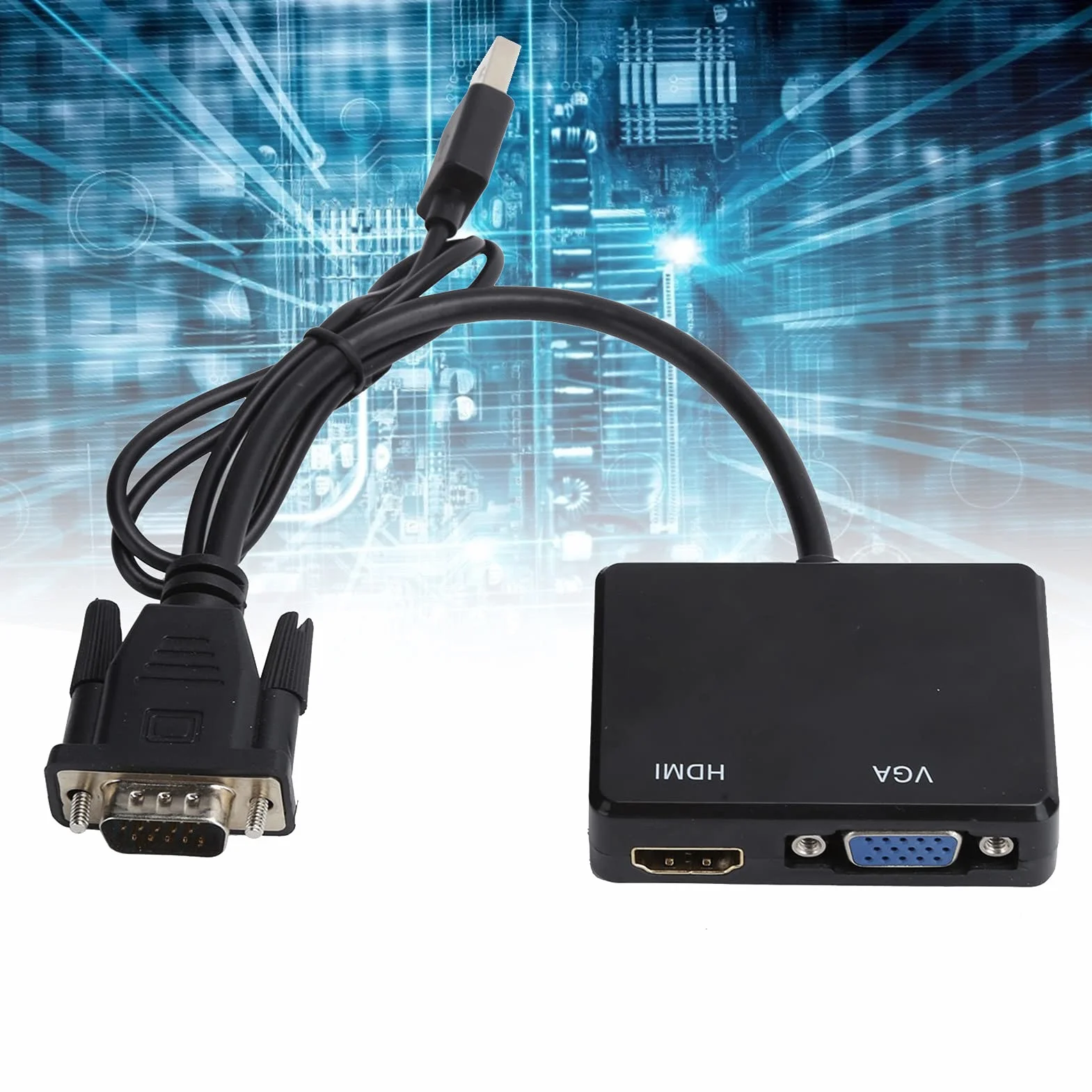 Kabel VGA na HDMI, Przejściówka z Dźwiękiem do Podłączenia Starego Komputera, Laptopa do Nowego Monitora, Wyświetlacza, Telewizora HD (Czarny)