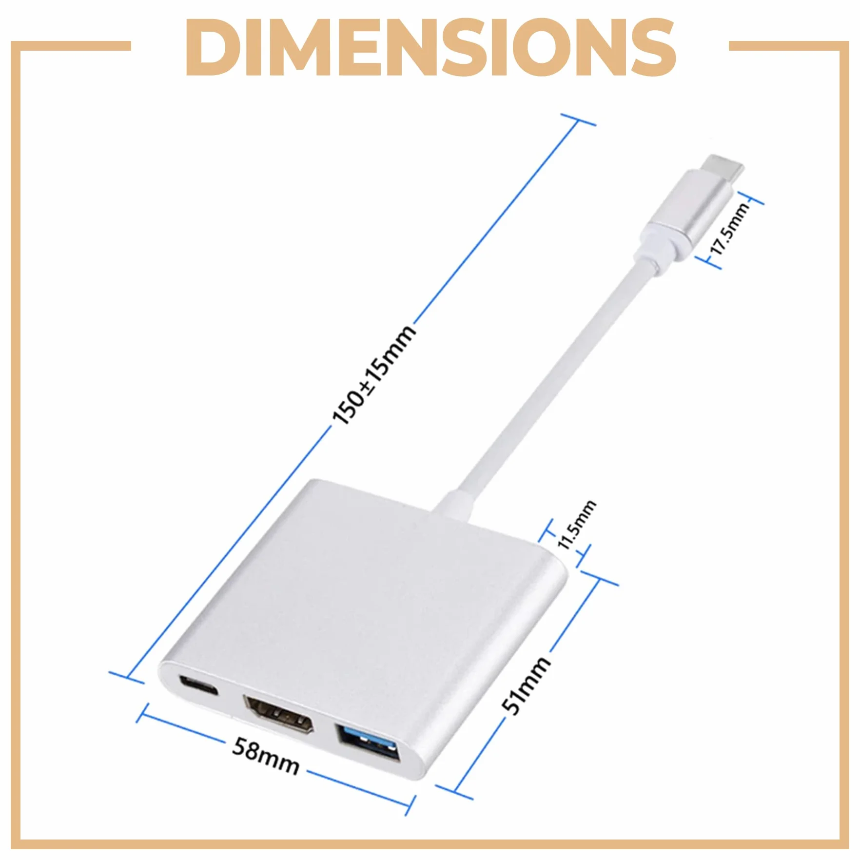 Retoo Adapter USB-C na HDMI 3 w 1, kabel 4K 60 Hz 1080p z audio, uniwersalny, aluminium, USB typu C na HDMI USB 3.1 USB-C do komputera, laptopa, Samsung S Note, OTG, srebrny