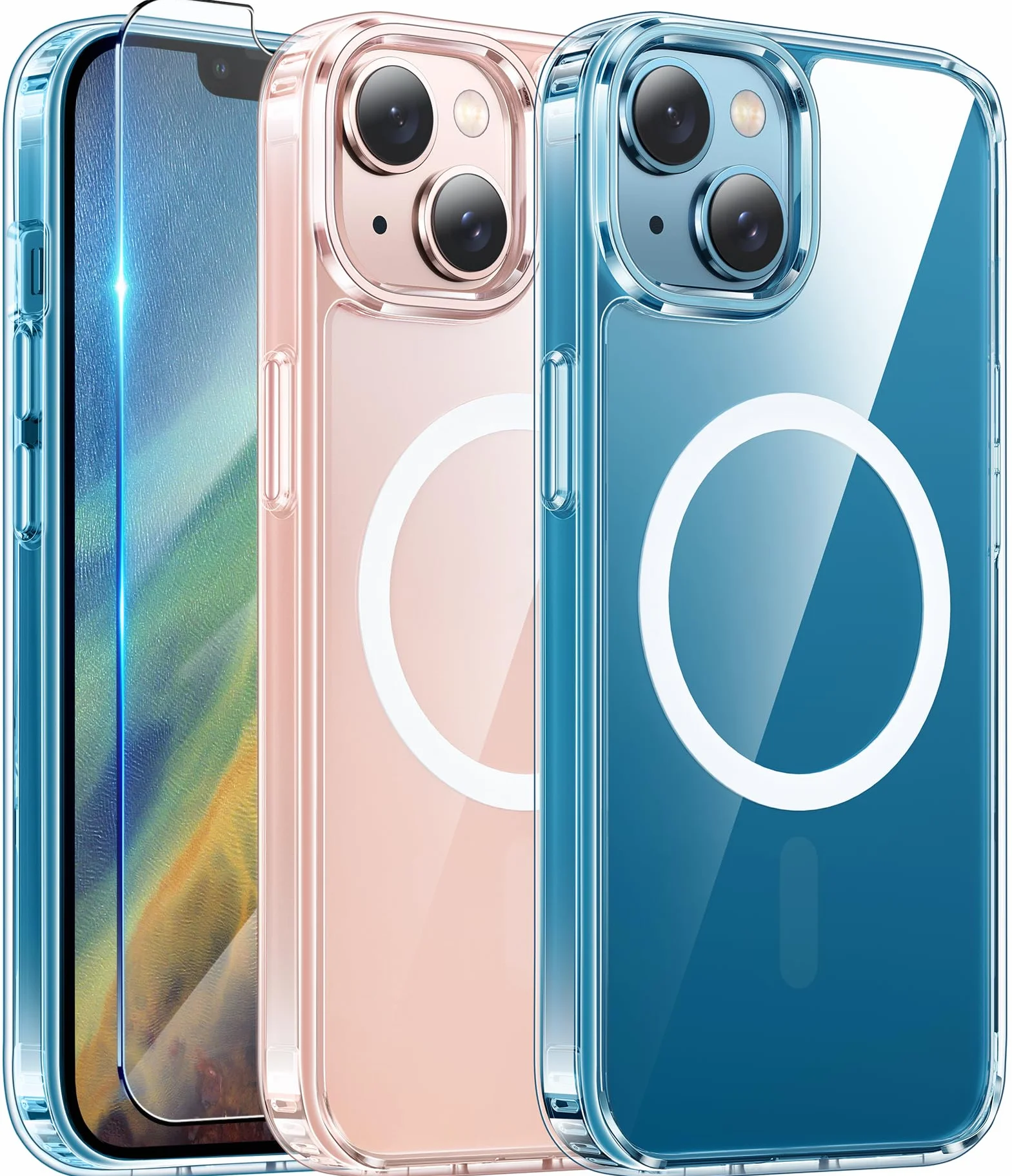 FNTCASE Przezroczyste etui do iPhone'a 14/13, magnetyczne, ochrona przed upadkiem klasy wojskowej, nieżółknące etui na telefon komórkowy, wytrzymałe, trwałe, odporne na wstrząsy, 6,1” (przezroczyste)