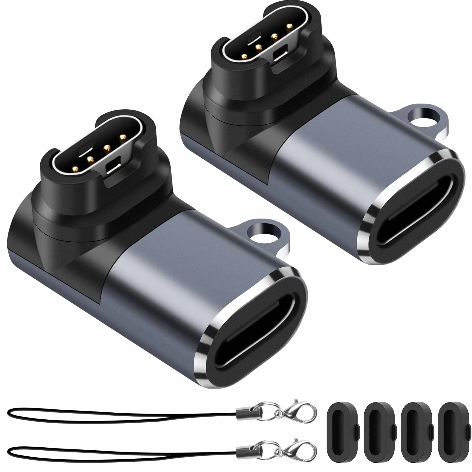 Adaptery ładowarki do zegarków (2 sztuki), adapter USB-C typu C żeński na męski, złącze ładowania z wtyczką przeciwpyłową, kompatybilne z Garmin Fenix 7/7S/7X/6/6X/6S i innymi
