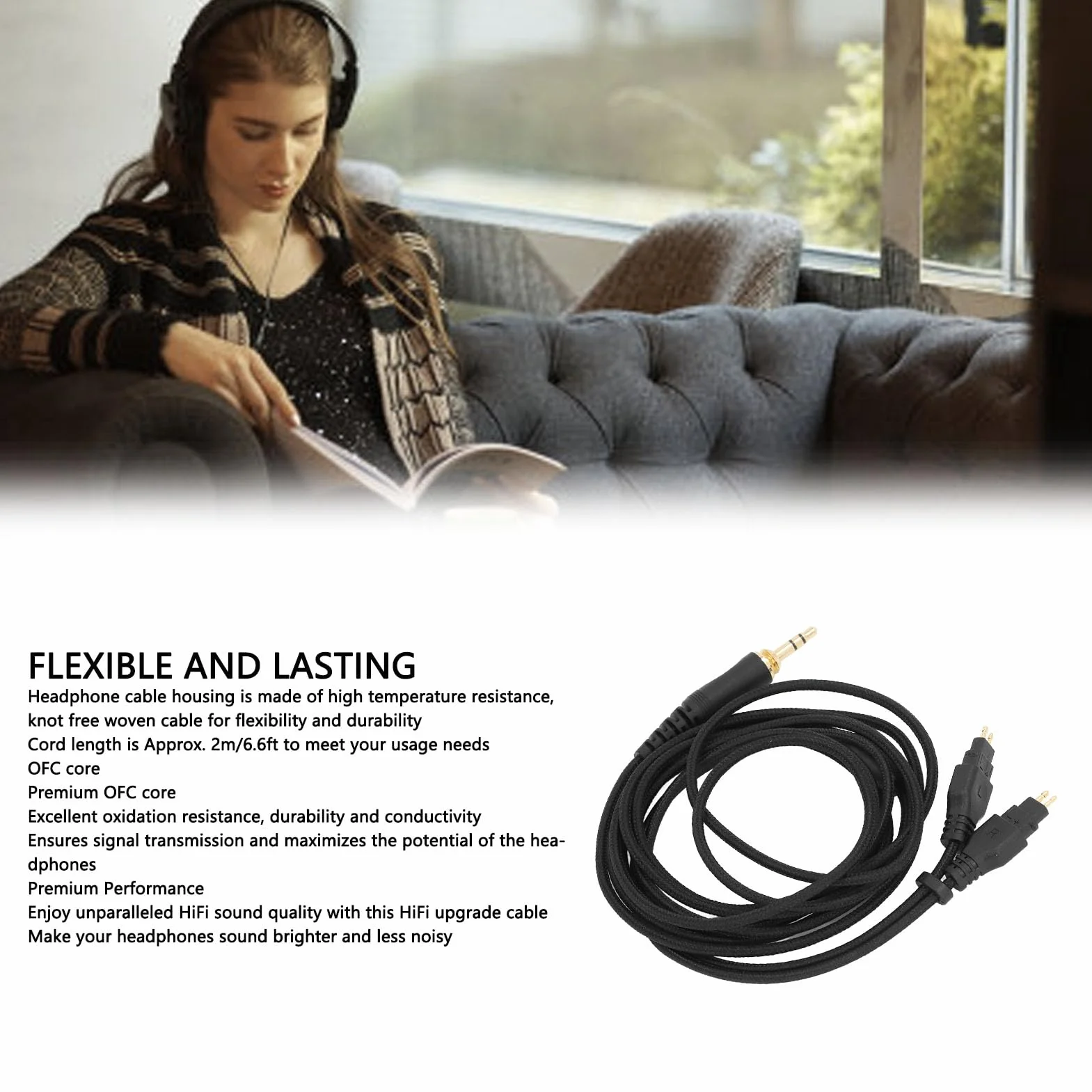 Zamienny Kabel Audio do HD580 HD600 HD650 HD660S HD6XX HD535 HD545 HD565 HD265, Przewód 6,6 Stopy 6,35 Mm